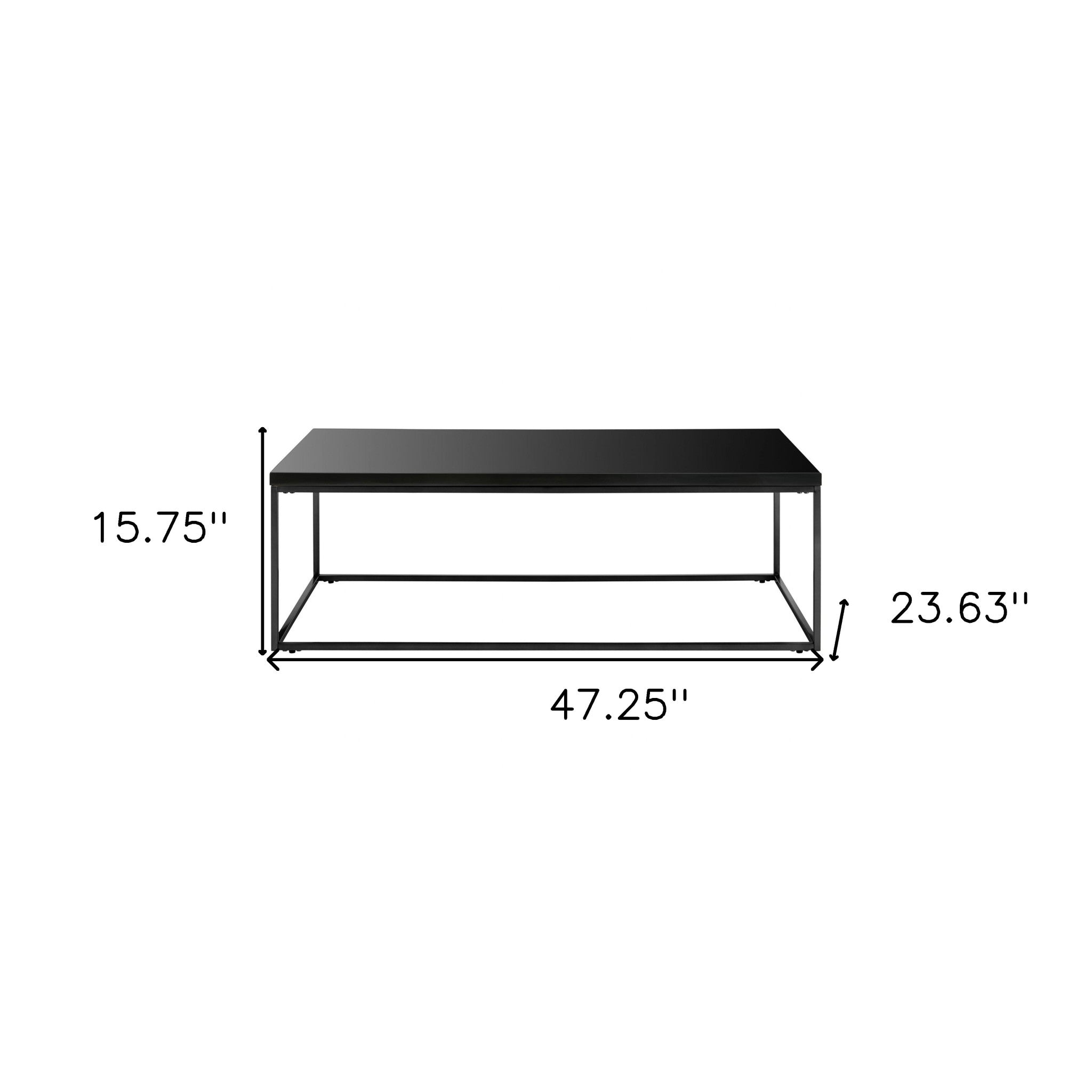 47" Black Wood And Metal Frame Coffee Table - Living Room