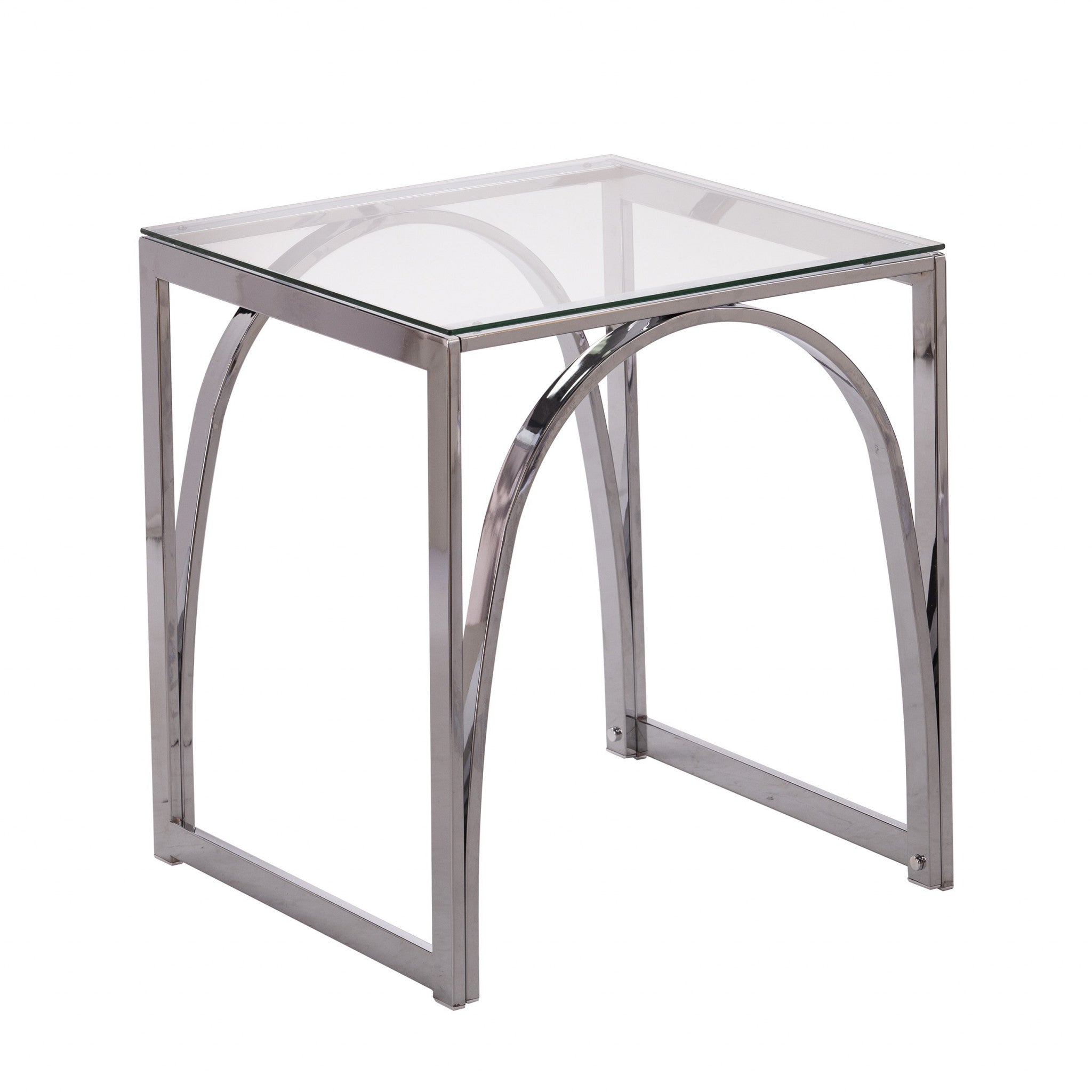 22" Chrome Glass And Iron Square End Table - Living Room