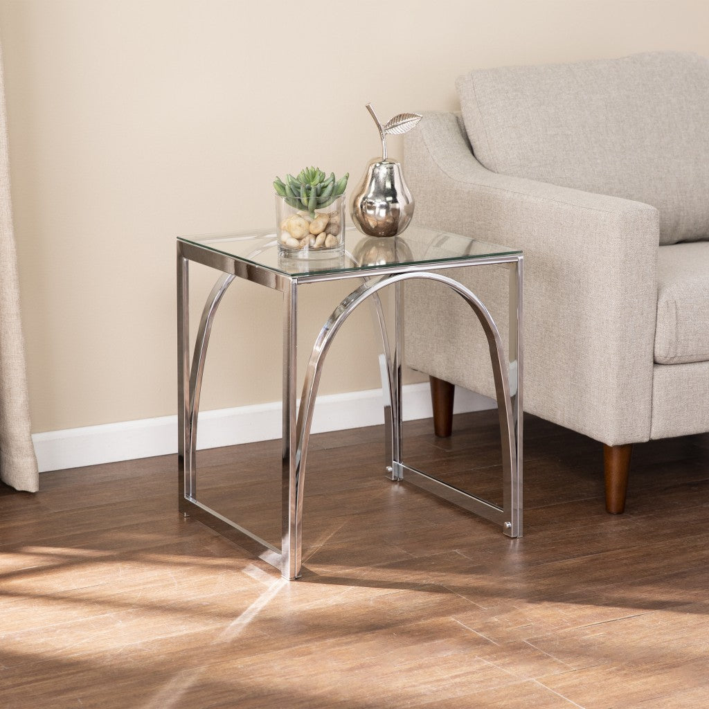 22" Chrome Glass And Iron Square End Table - Living Room