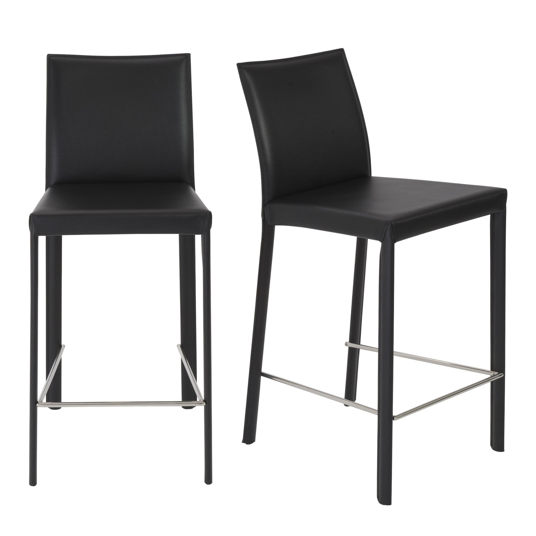 Set of Two 26" Black Faux Leather And Steel Low Back Counter Height Bar Chairs - Living Room