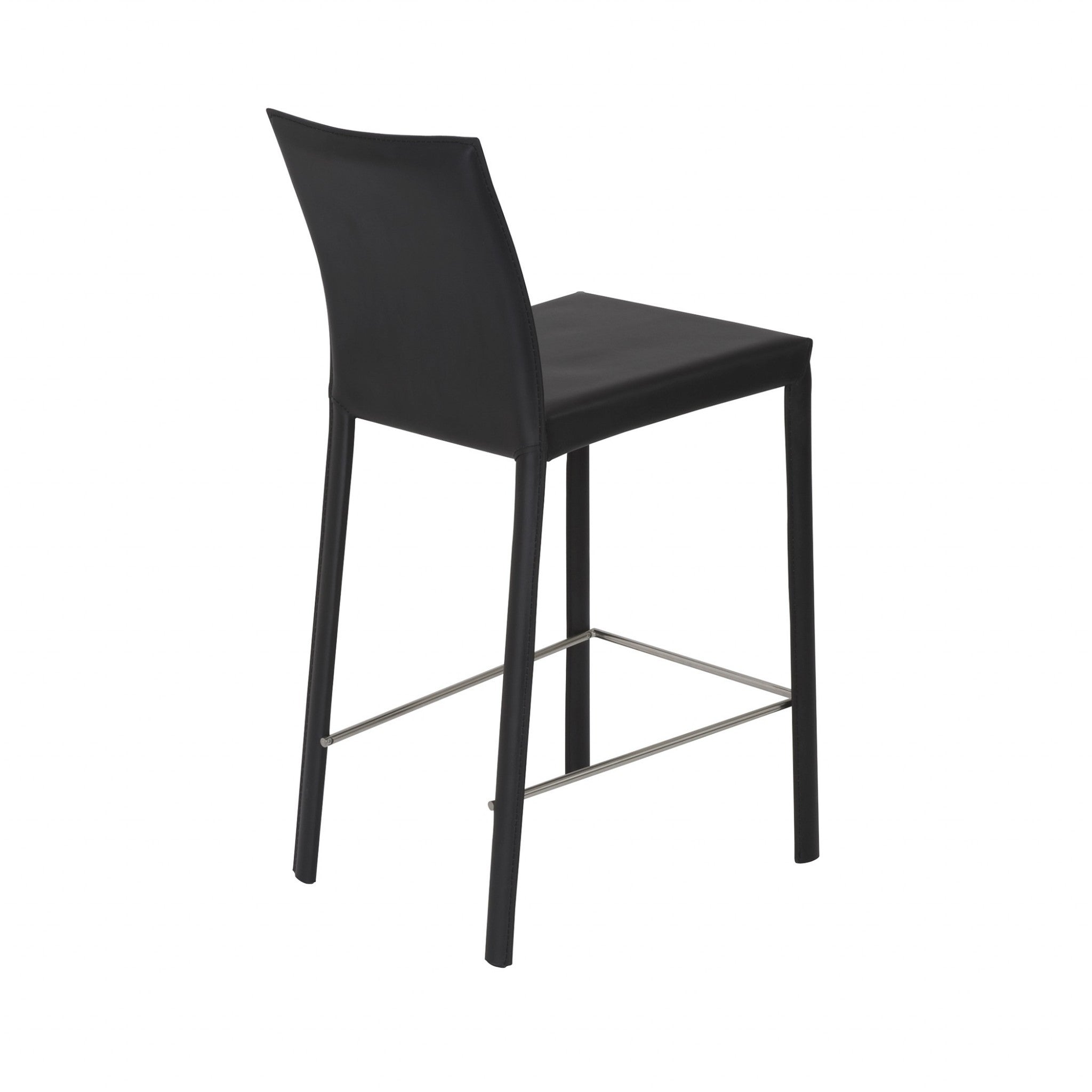 Set of Two 26" Black Faux Leather And Steel Low Back Counter Height Bar Chairs - Living Room