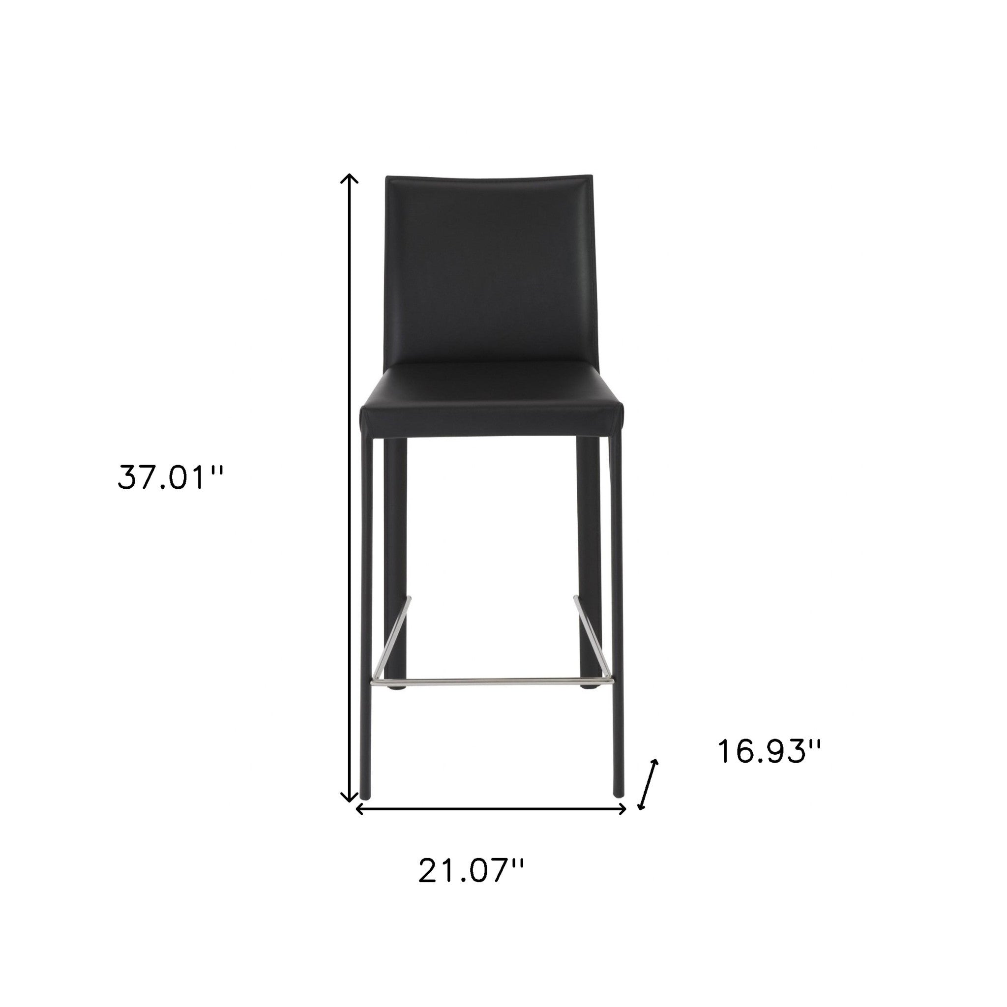 Set of Two 26" Black Faux Leather And Steel Low Back Counter Height Bar Chairs - Living Room