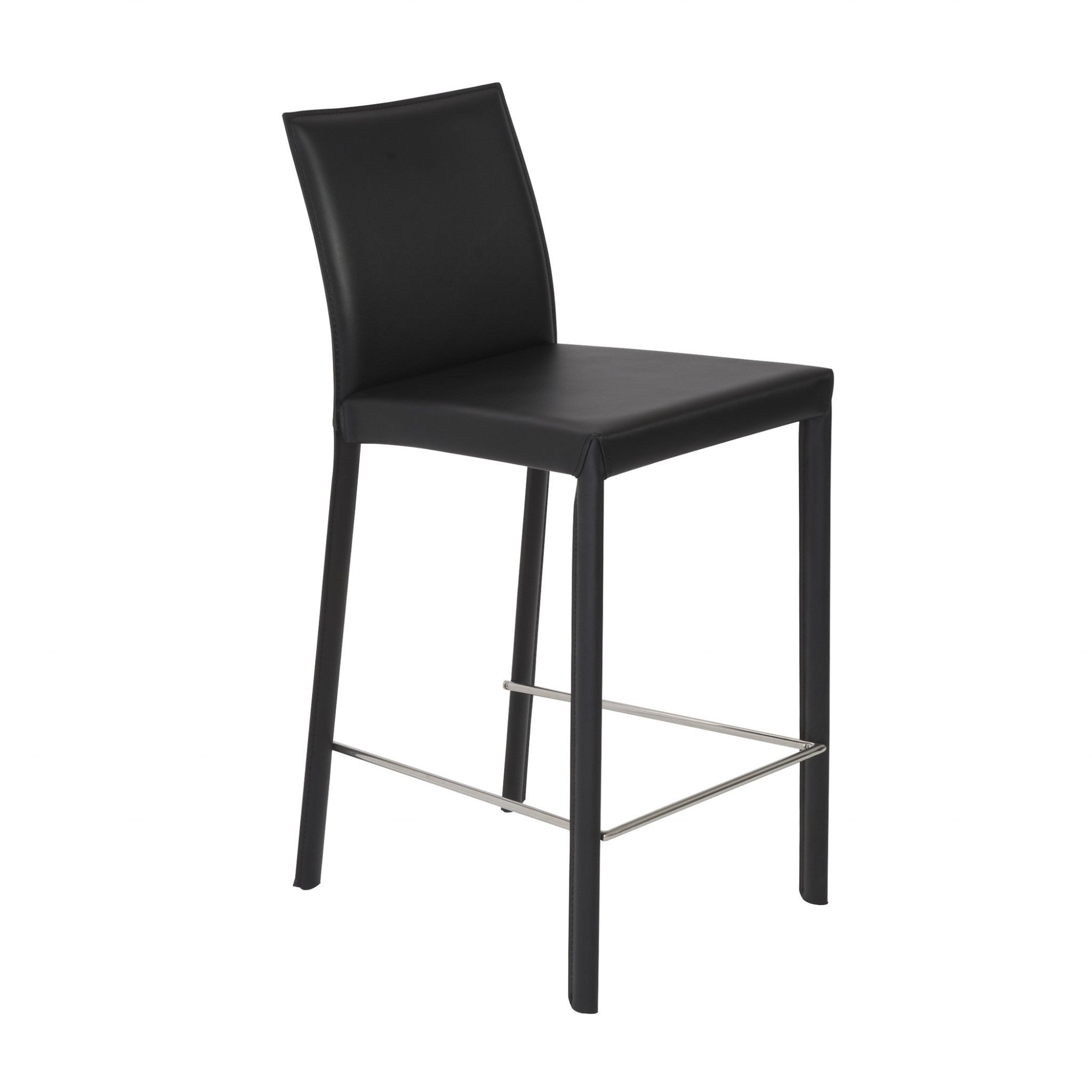 Set of Two 26" Black Faux Leather And Steel Low Back Counter Height Bar Chairs - Living Room