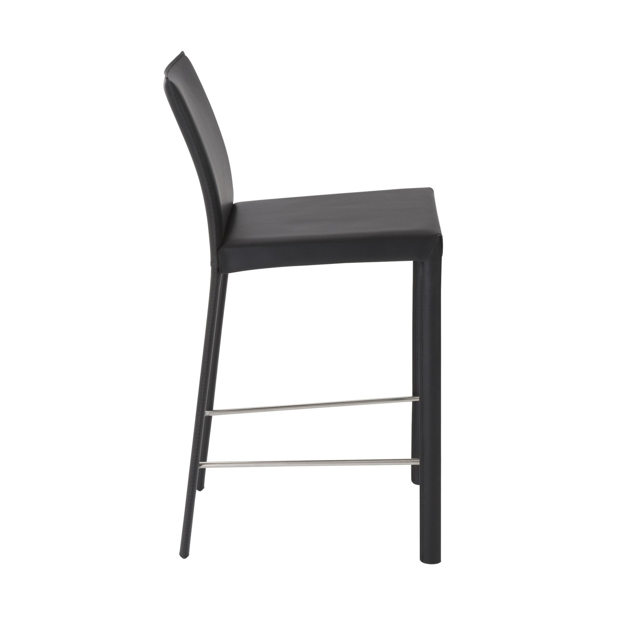 Set of Two 26" Black Faux Leather And Steel Low Back Counter Height Bar Chairs - Living Room
