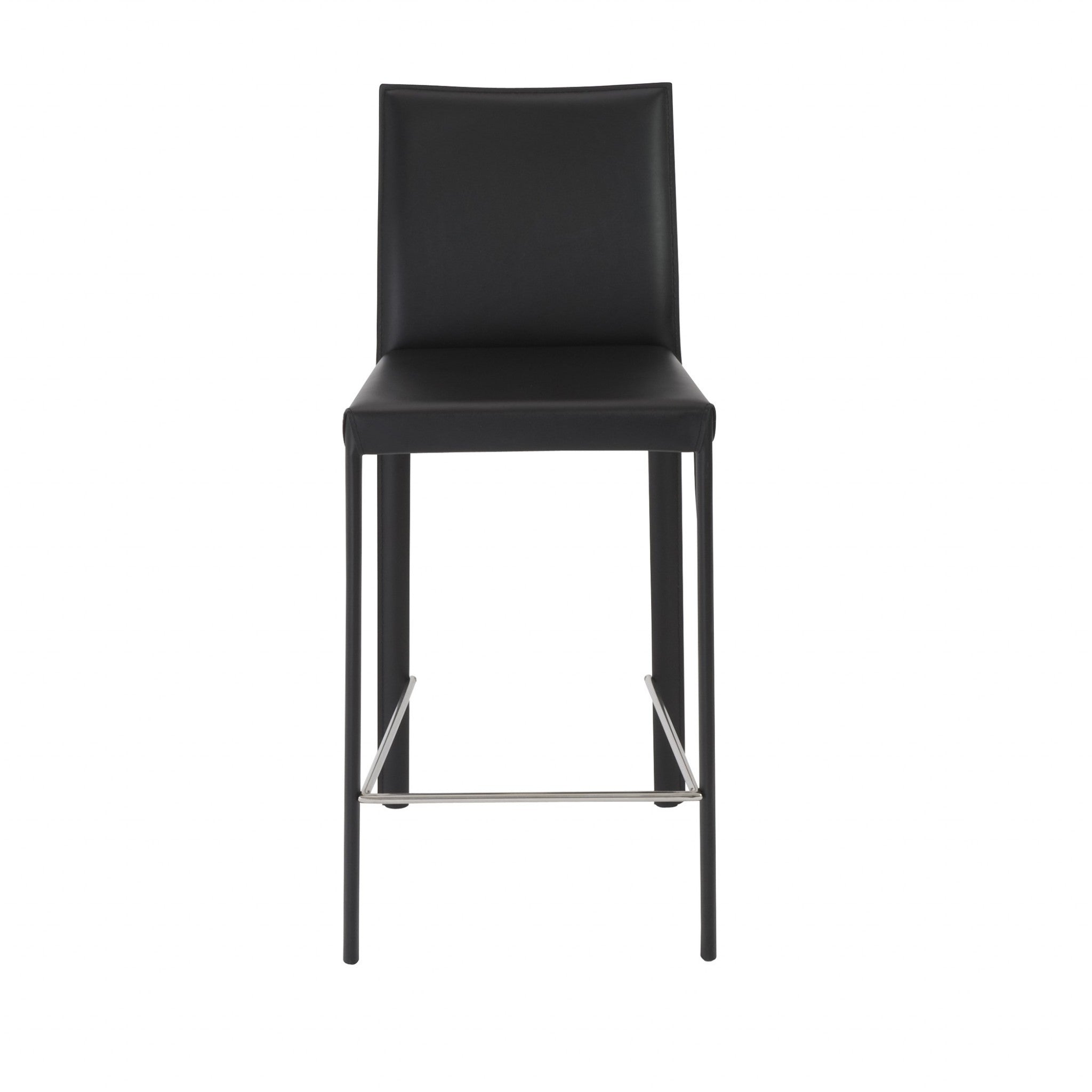 Set of Two 26" Black Faux Leather And Steel Low Back Counter Height Bar Chairs - Living Room