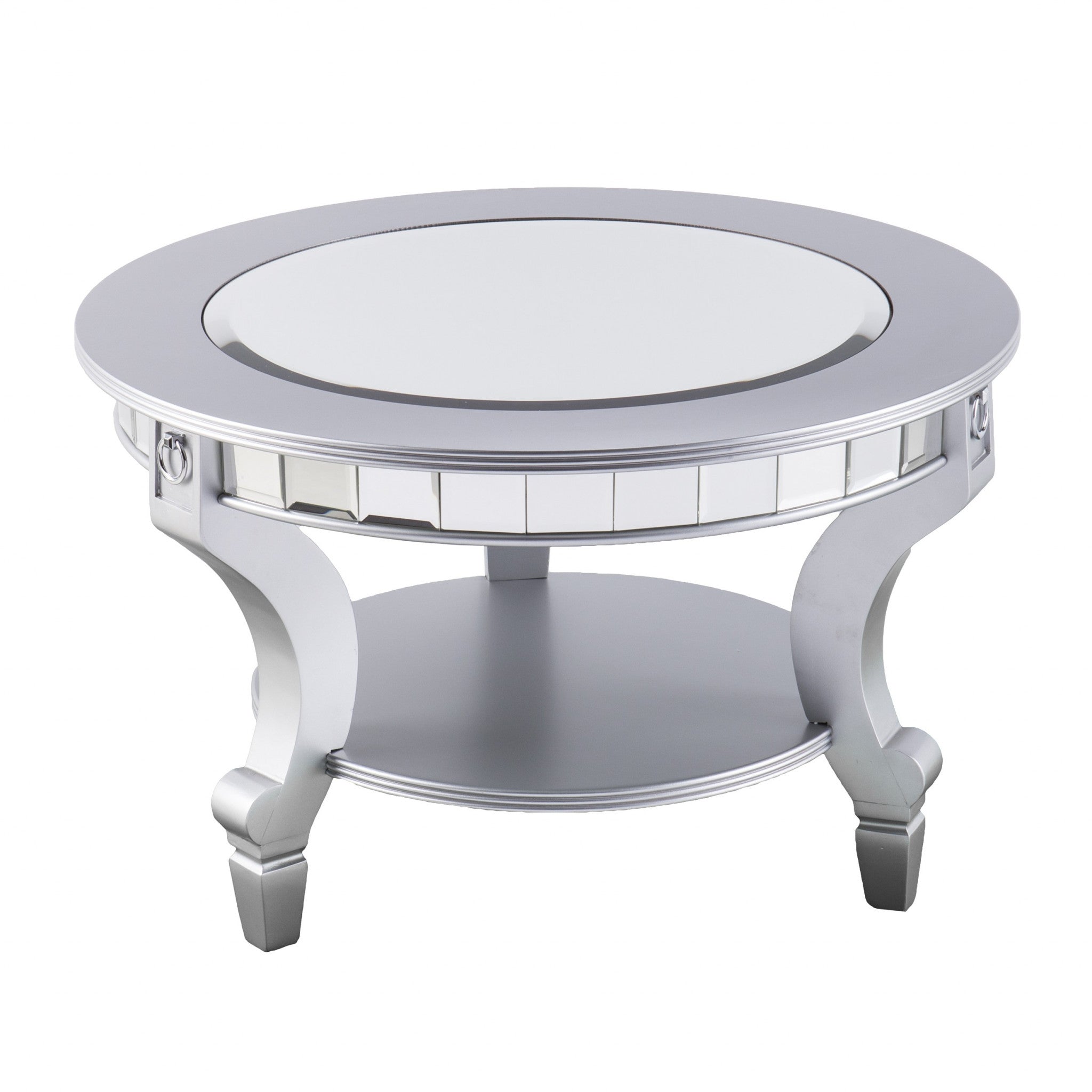 29" Silver Mirrored And Metal Round Mirrored Coffee Table - Living Room
