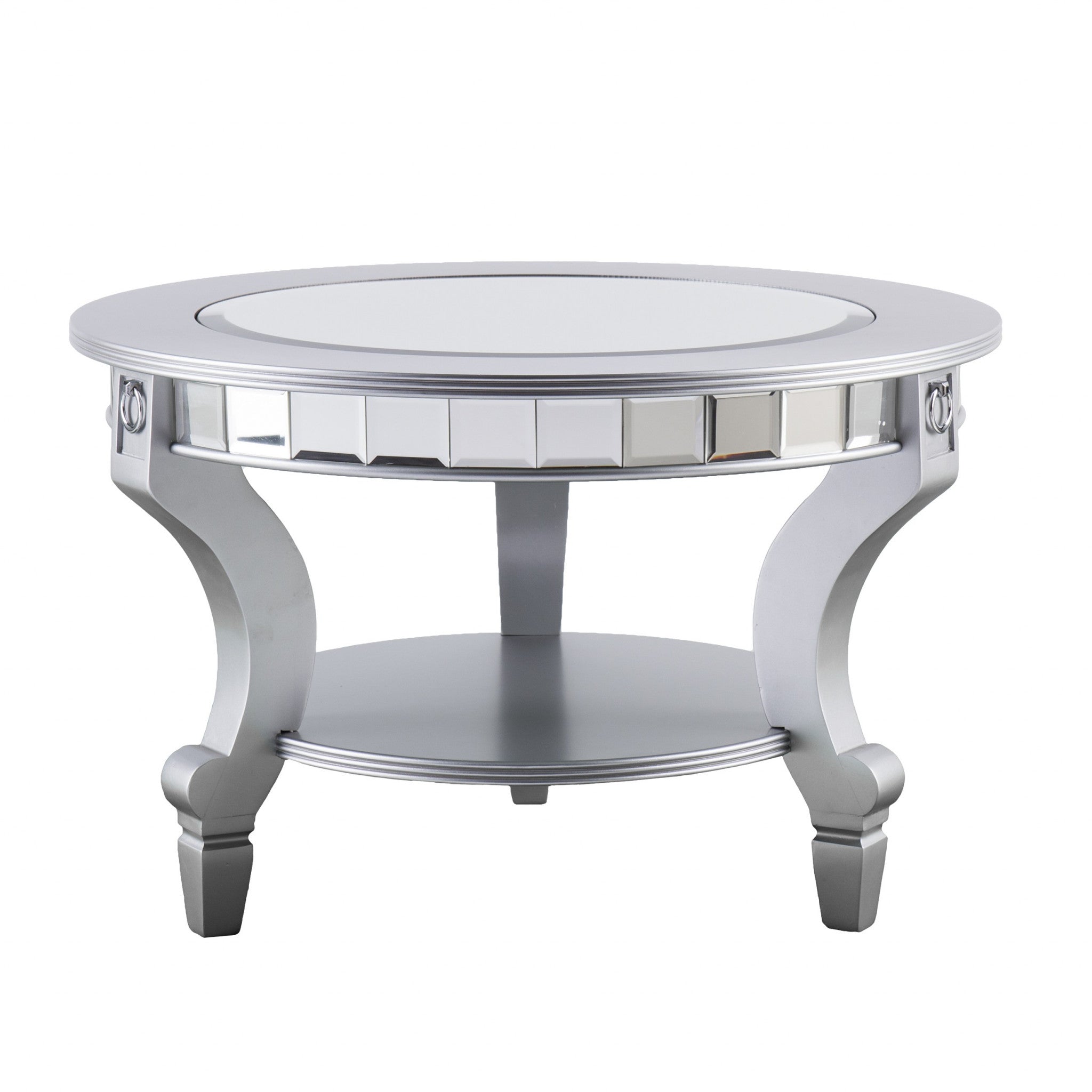 29" Silver Mirrored And Metal Round Mirrored Coffee Table - Living Room