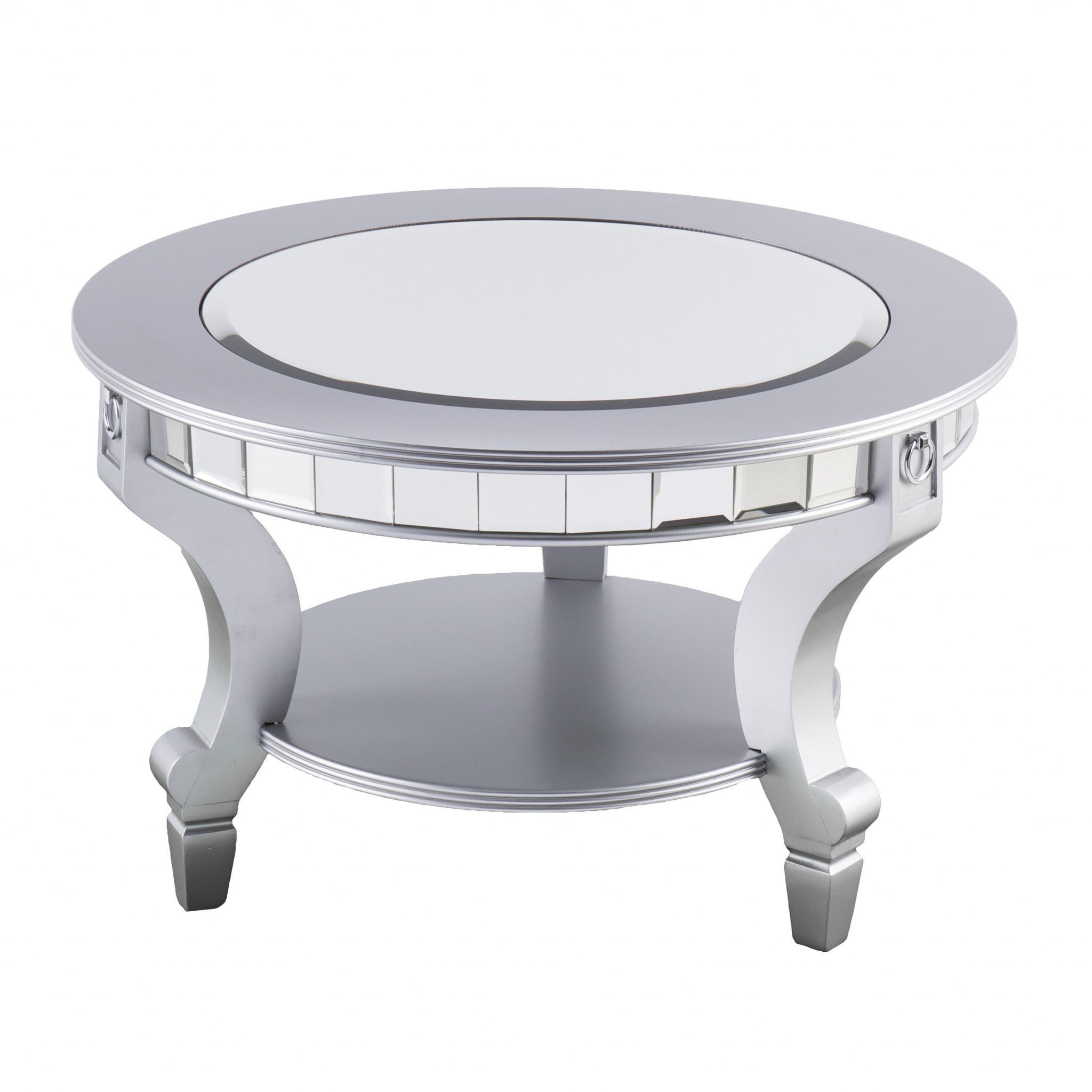 29" Silver Mirrored And Metal Round Mirrored Coffee Table - Living Room