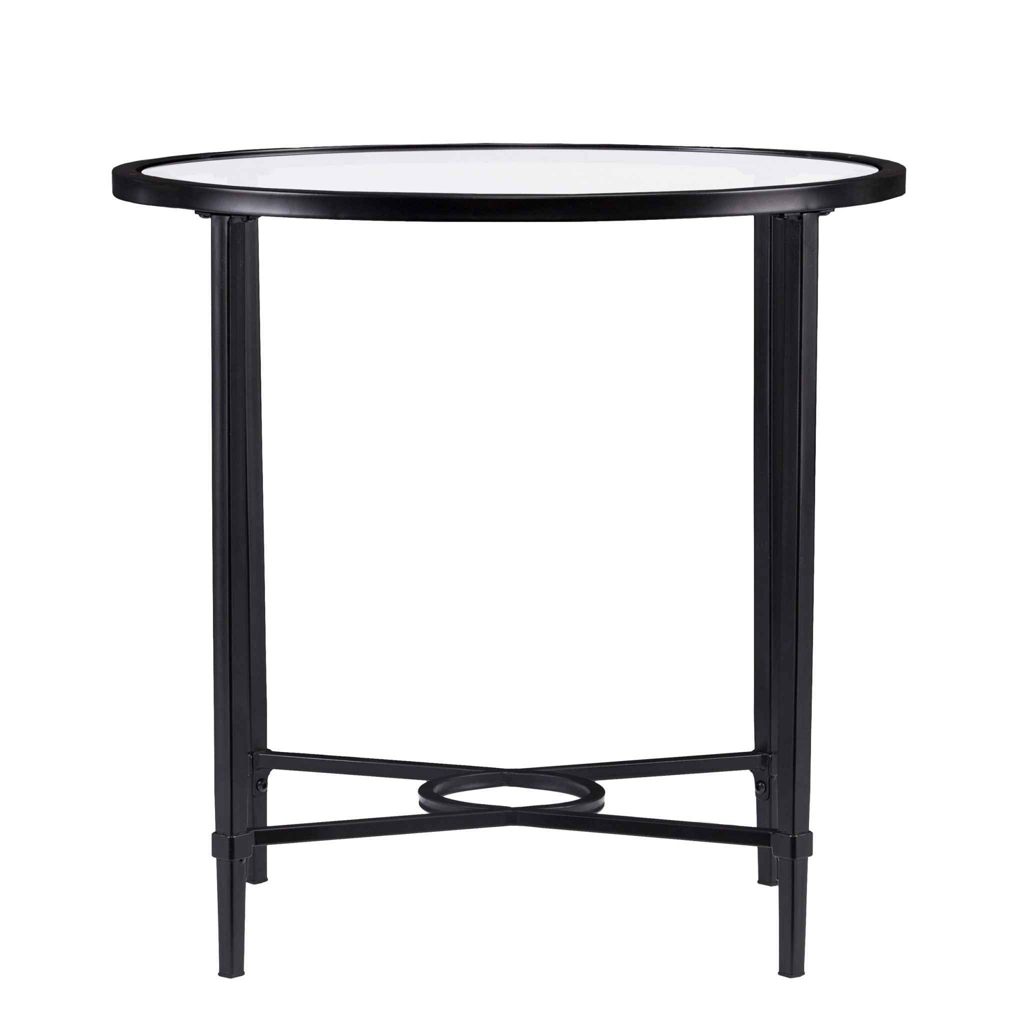 25" Black And Clear Glass Oval End Table