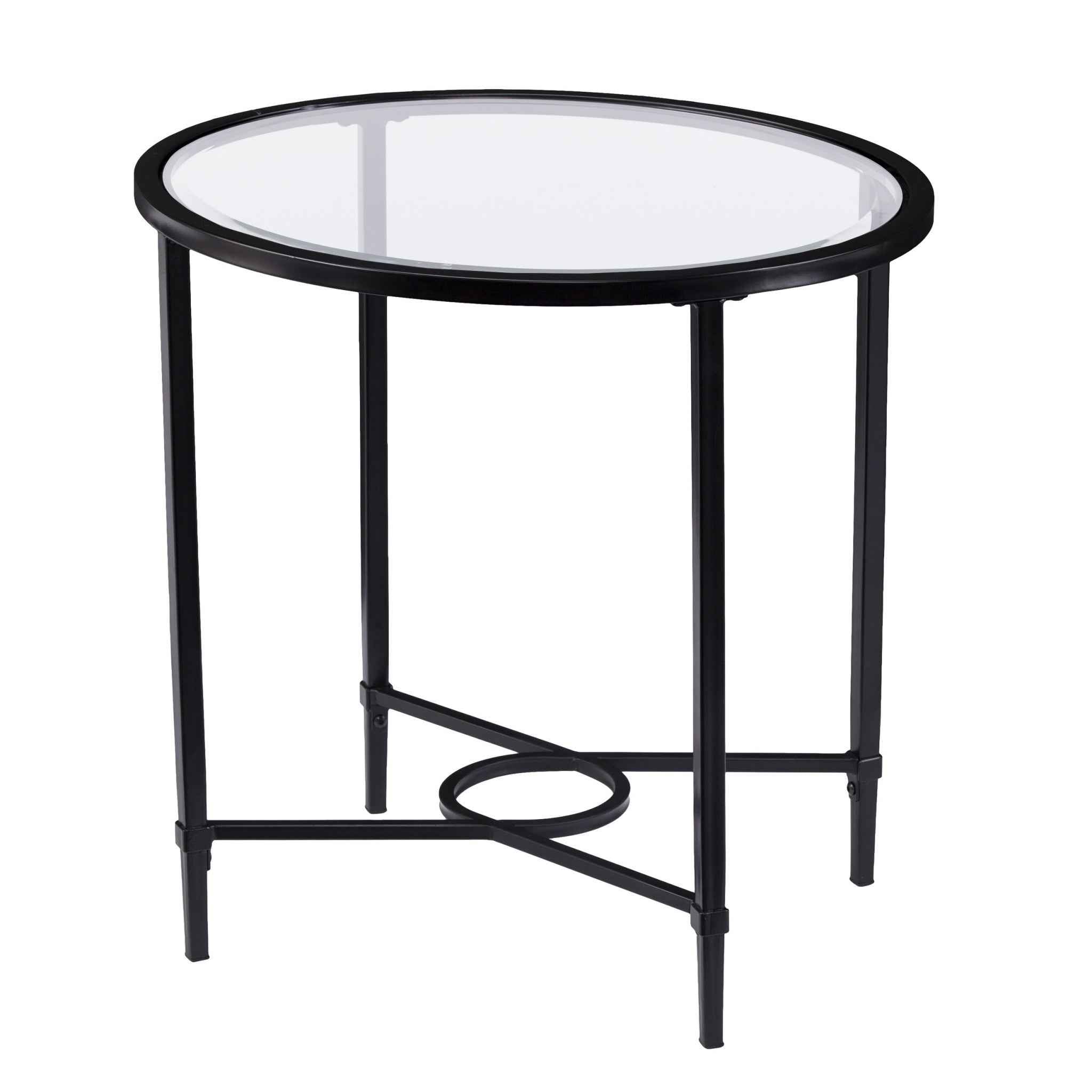 25" Black And Clear Glass Oval End Table