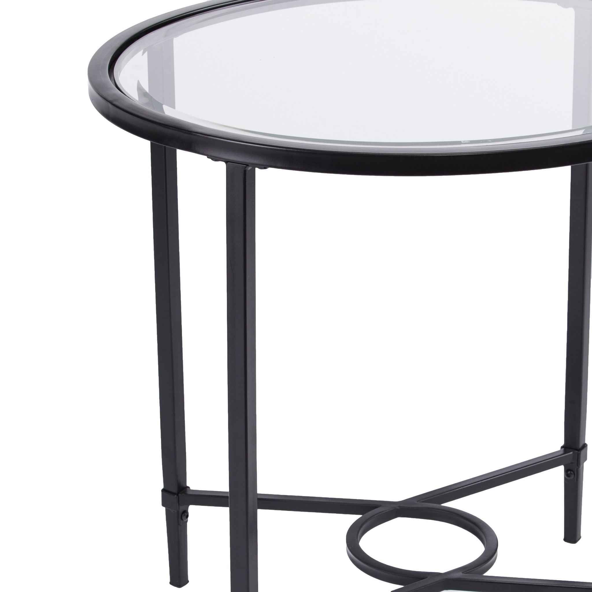25" Black And Clear Glass Oval End Table