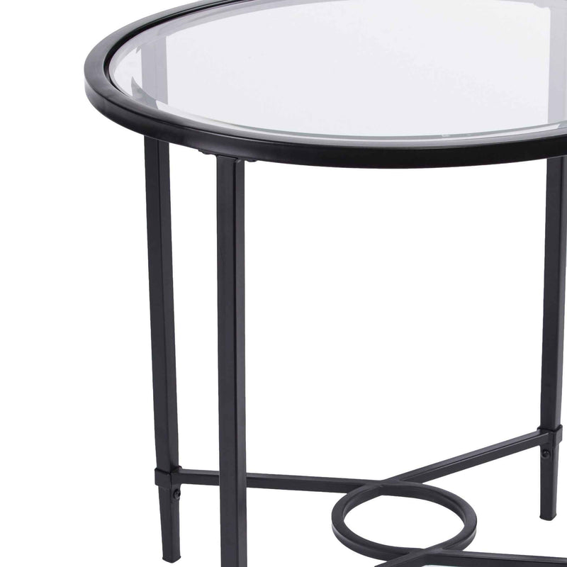 25" Black And Clear Glass Oval End Table