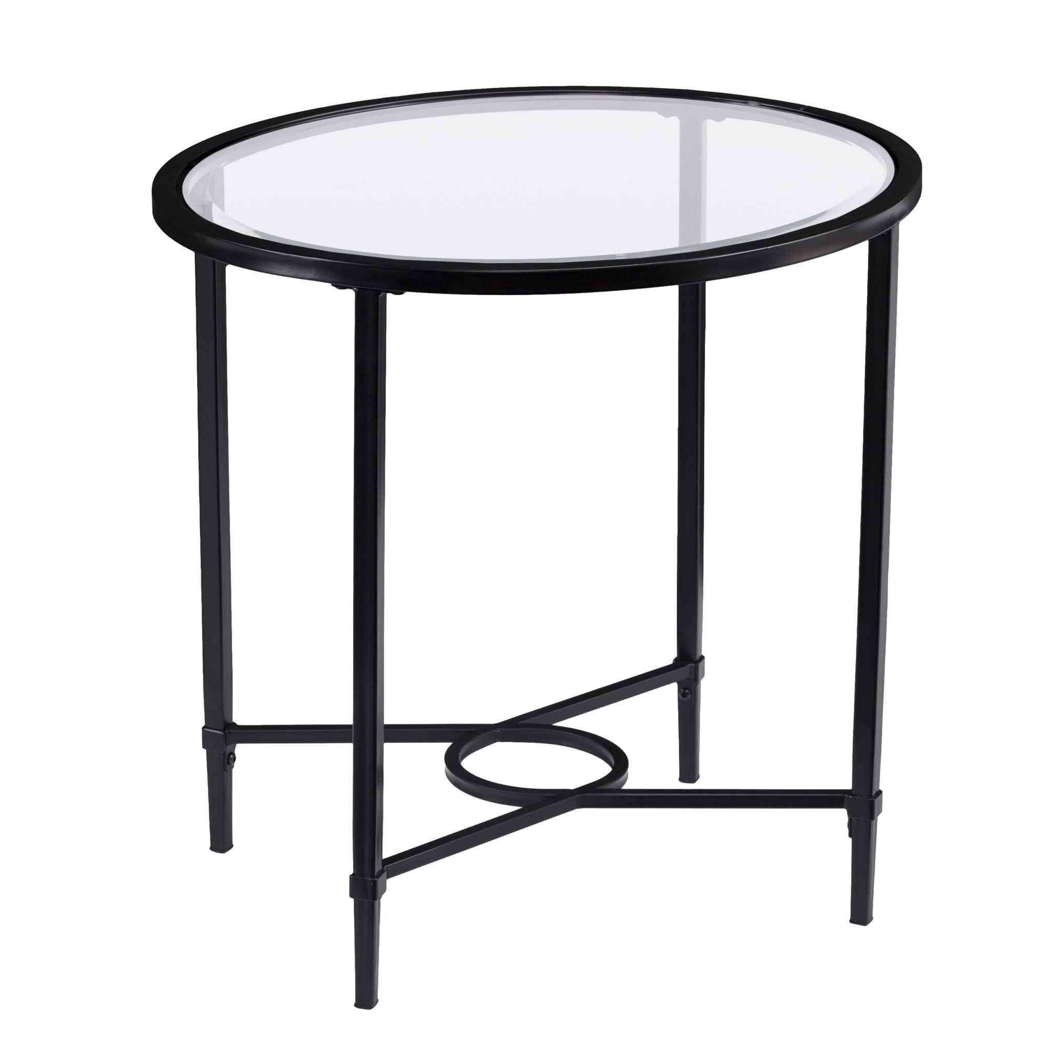 25" Black And Clear Glass Oval End Table