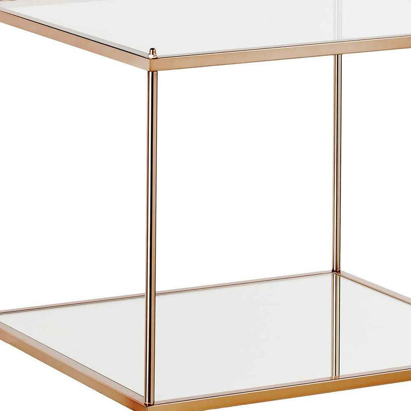 22" Clear And Gold Glass And Iron Square End Table With Shelf