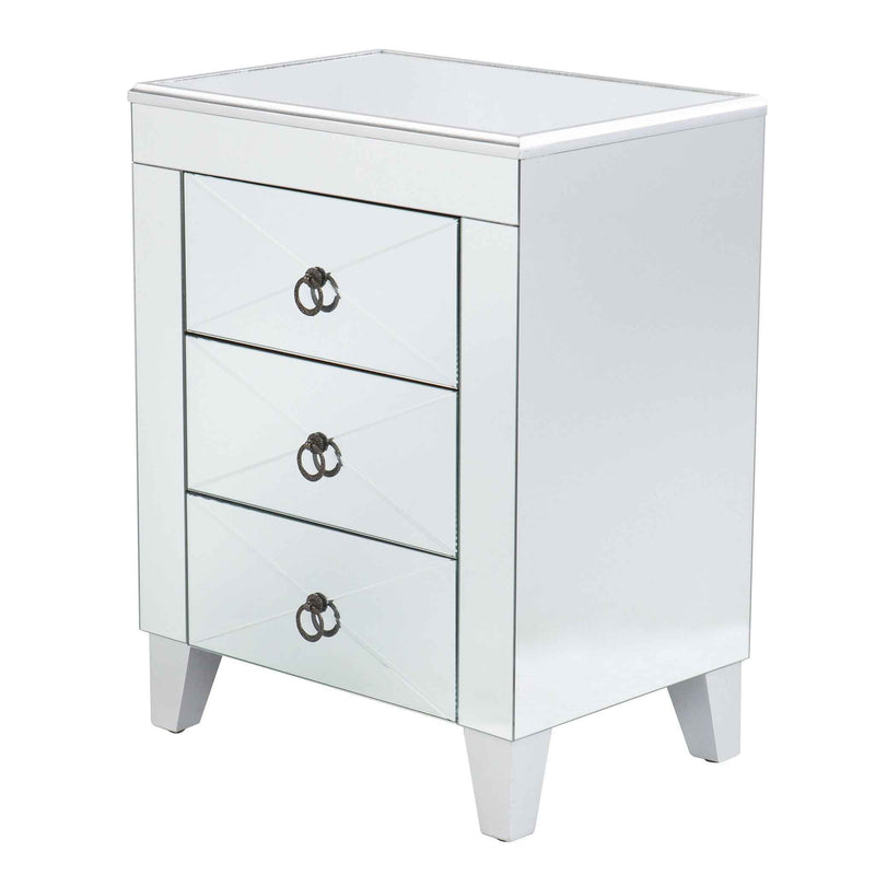 26" Silver End Table With Three Drawers