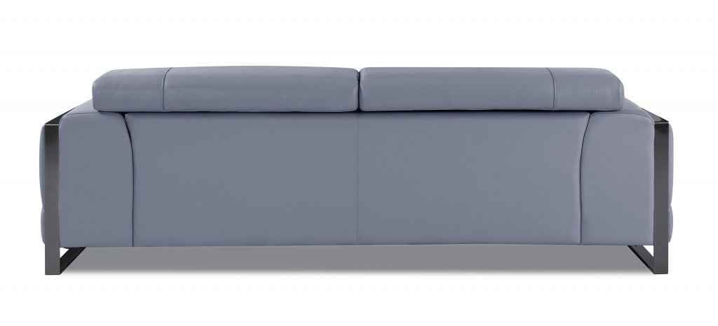 89" Light Blue Italian Leather Sofa With Chrome Legs