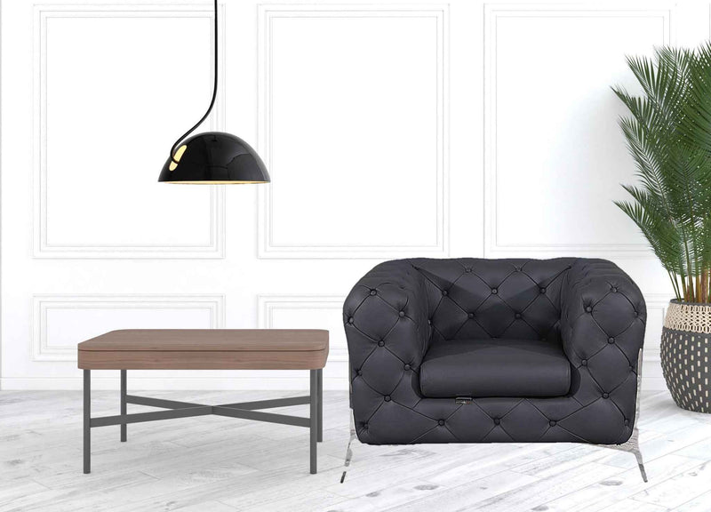 45" Dark Slate Gray And White Italian Leather Arm Chair