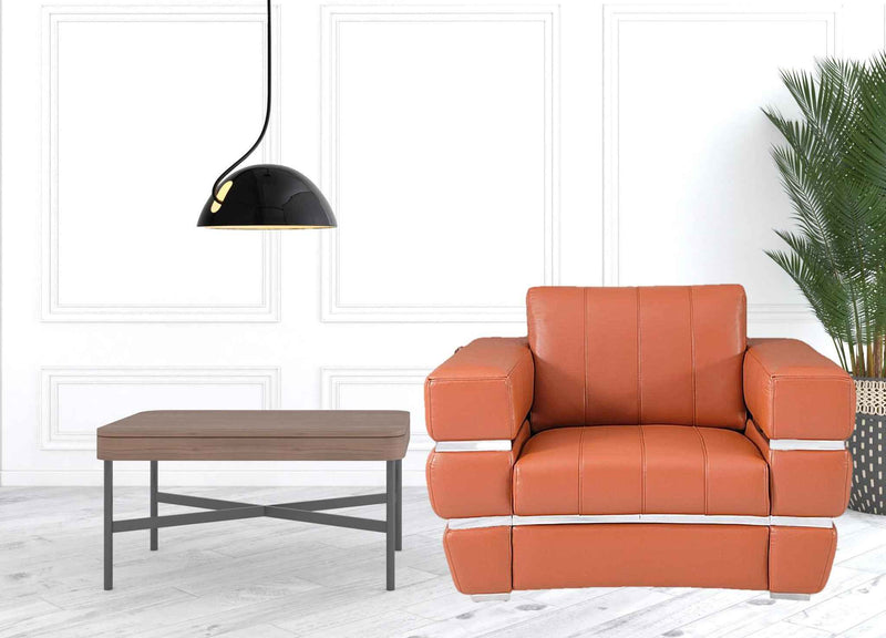 48" Camel And Silver Italian Leather Arm Chair