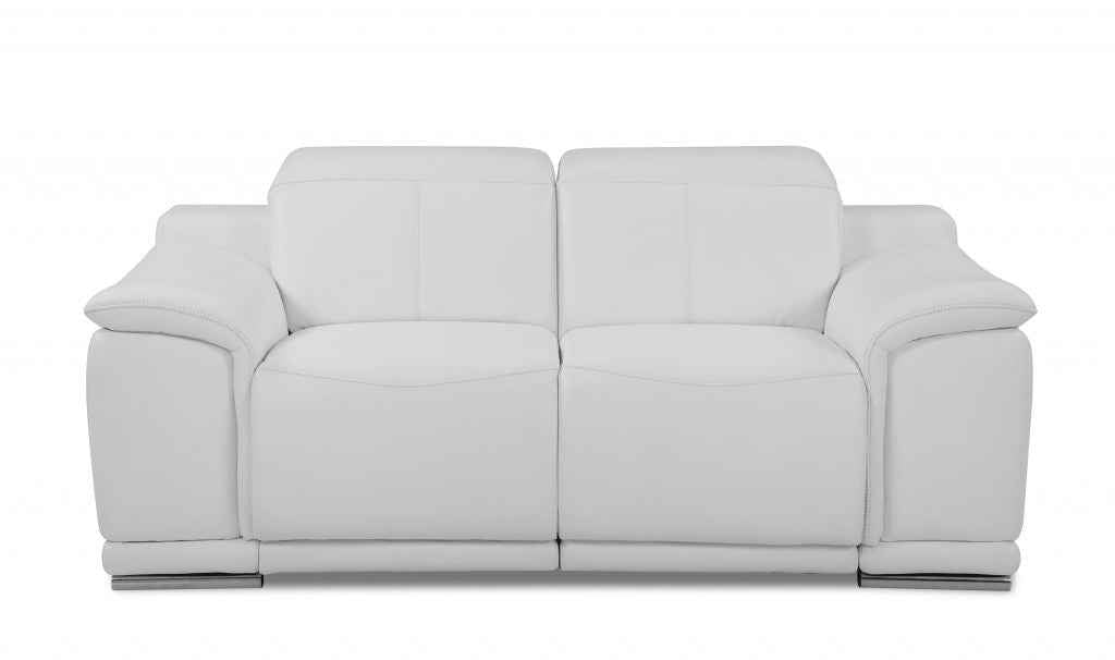 Two Piece Indoor White Italian Leather Five Person Seating Set
