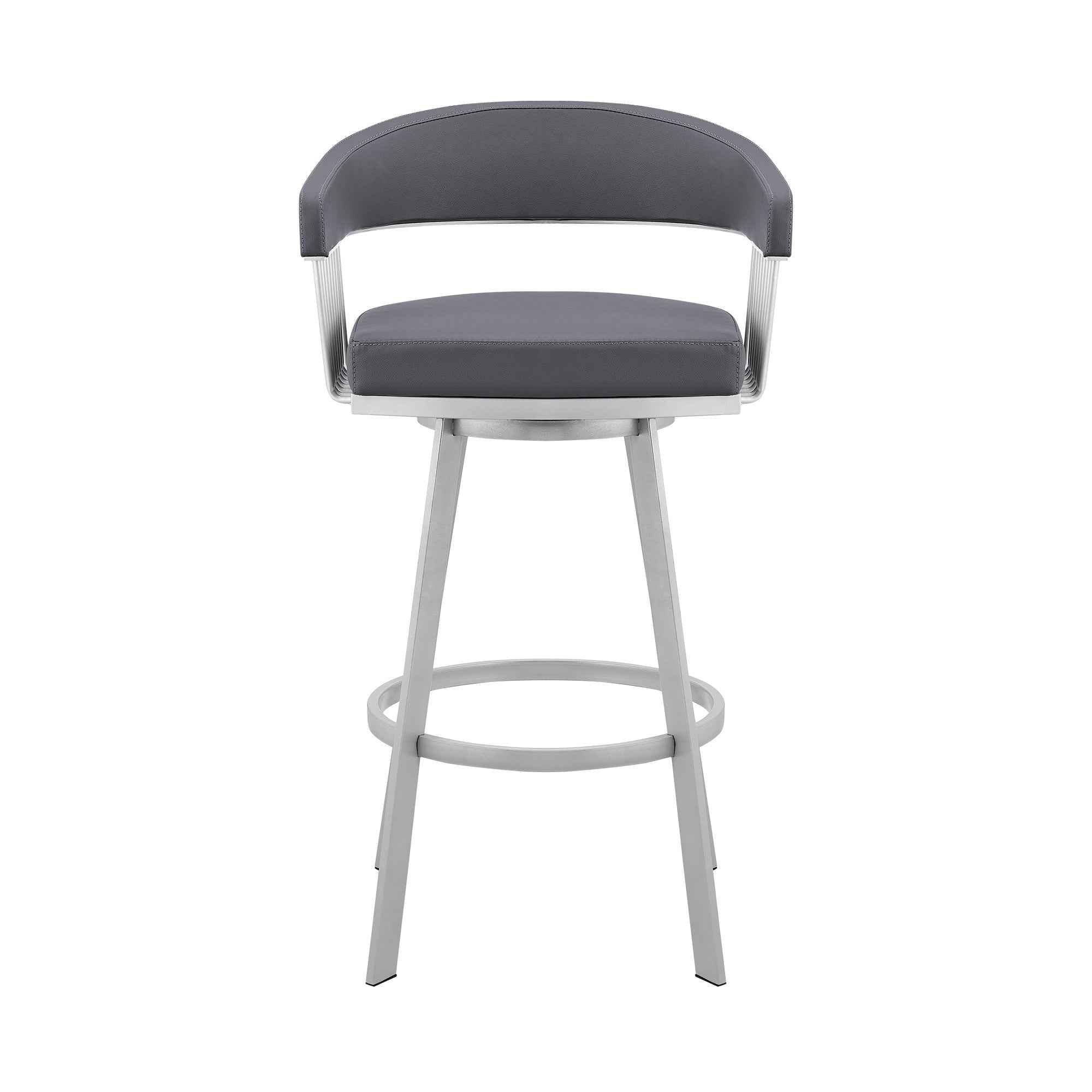 29" Slate Gray And Silver Iron Swivel Low Back Bar Chair