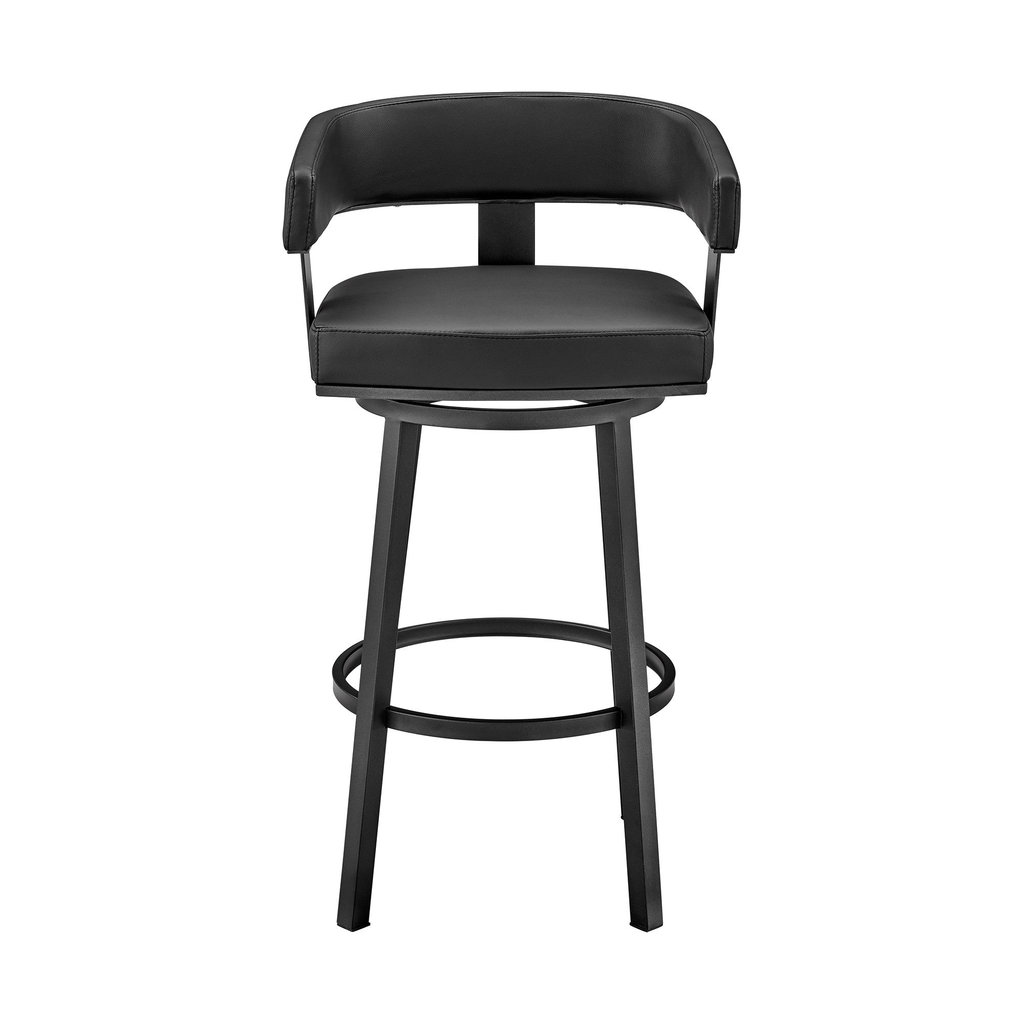 26" Black Fabric And Iron Low Back Counter Height Swivel Bar Chair - Living Room