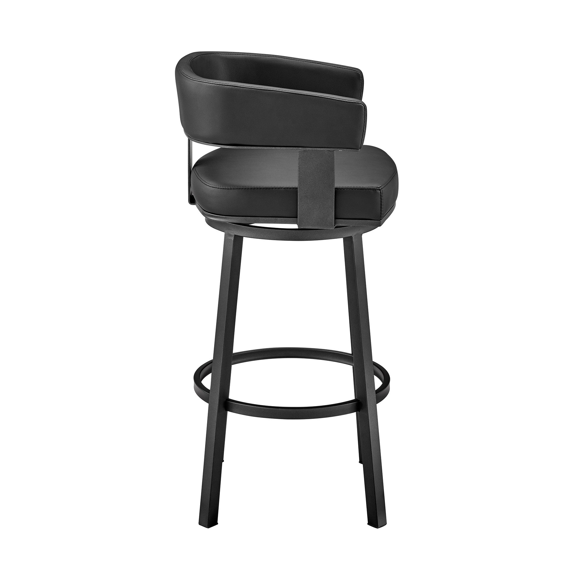 26" Black Fabric And Iron Low Back Counter Height Swivel Bar Chair - Living Room