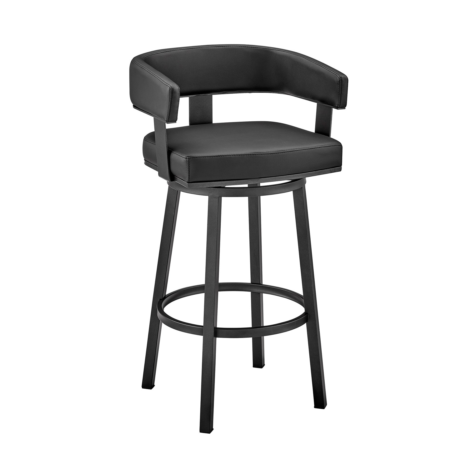 26" Black Fabric And Iron Low Back Counter Height Swivel Bar Chair - Living Room