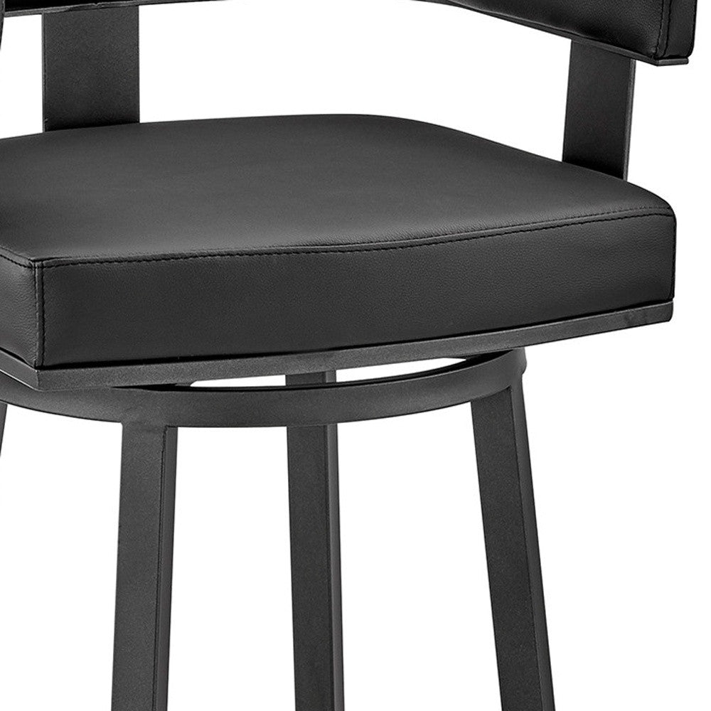 26" Black Fabric And Iron Low Back Counter Height Swivel Bar Chair - Living Room
