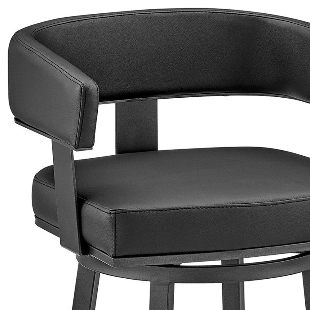 30" Black Faux Leather And Iron Swivel Low Back Bar Height Bar Chair Default Title