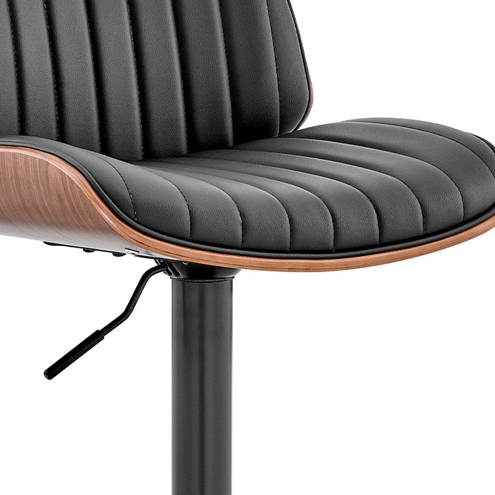 Brown Dark Gray And Black Faux Leather And Iron Adjustable Height Swivel Bar Chair - Living Room