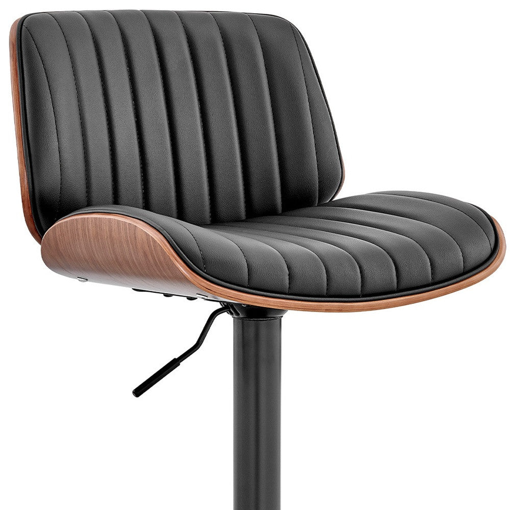 Brown Dark Gray And Black Faux Leather And Iron Adjustable Height Swivel Bar Chair - Living Room