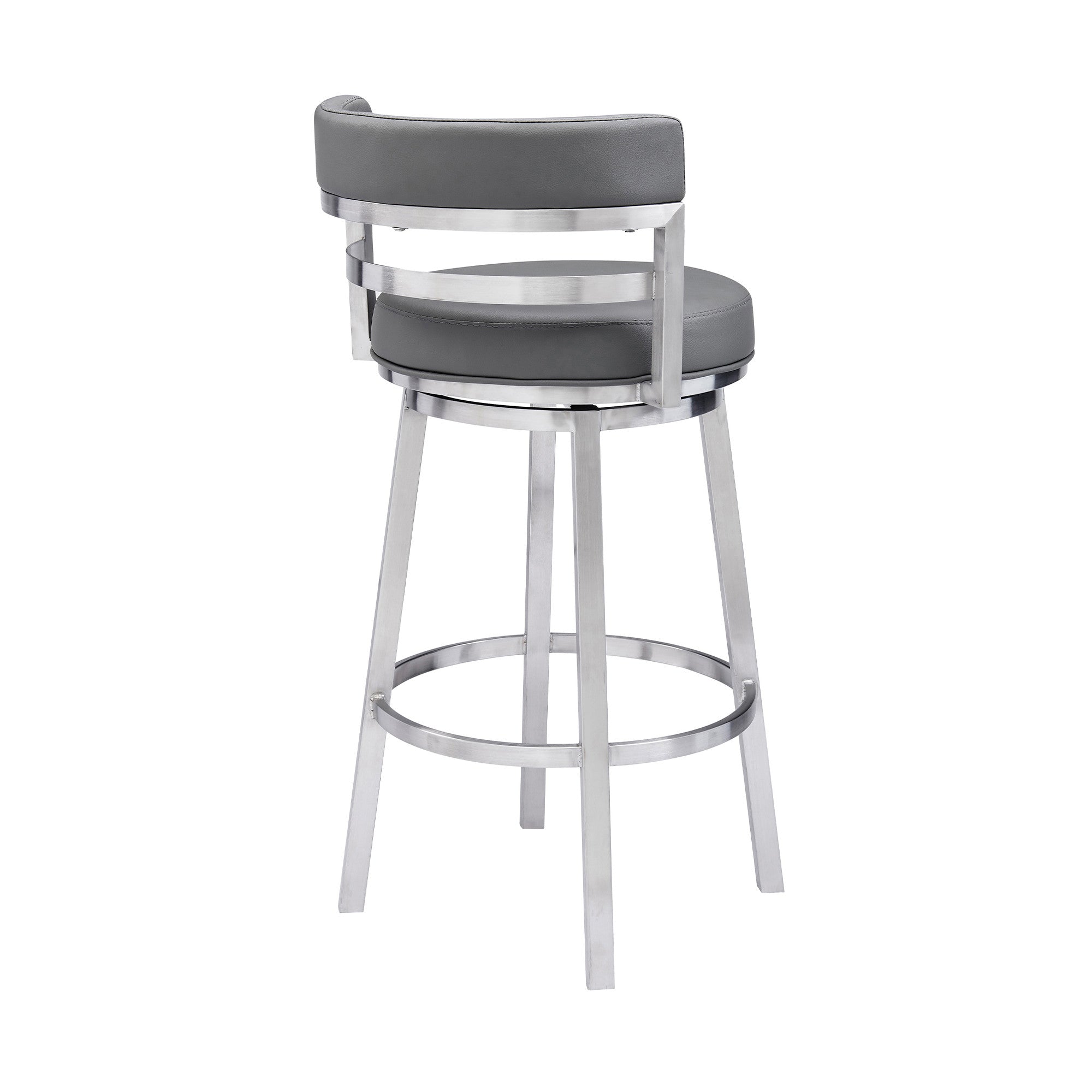26" Gray And Silver Faux Leather And Faux Leather And Iron Low Back Counter Height Swivel Bar Chair - Living Room