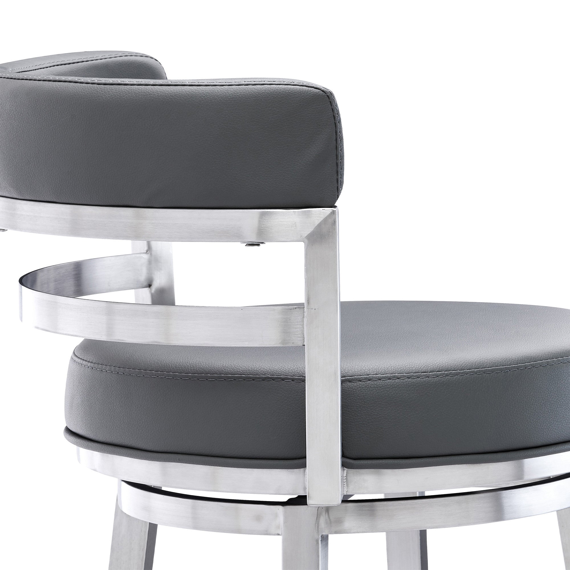 26" Gray And Silver Faux Leather And Faux Leather And Iron Low Back Counter Height Swivel Bar Chair - Living Room