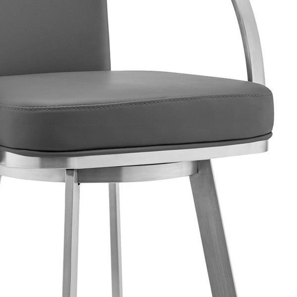 30" Gray And Silver Faux Leather And Iron Swivel Bar Height Bar Chair Default Title