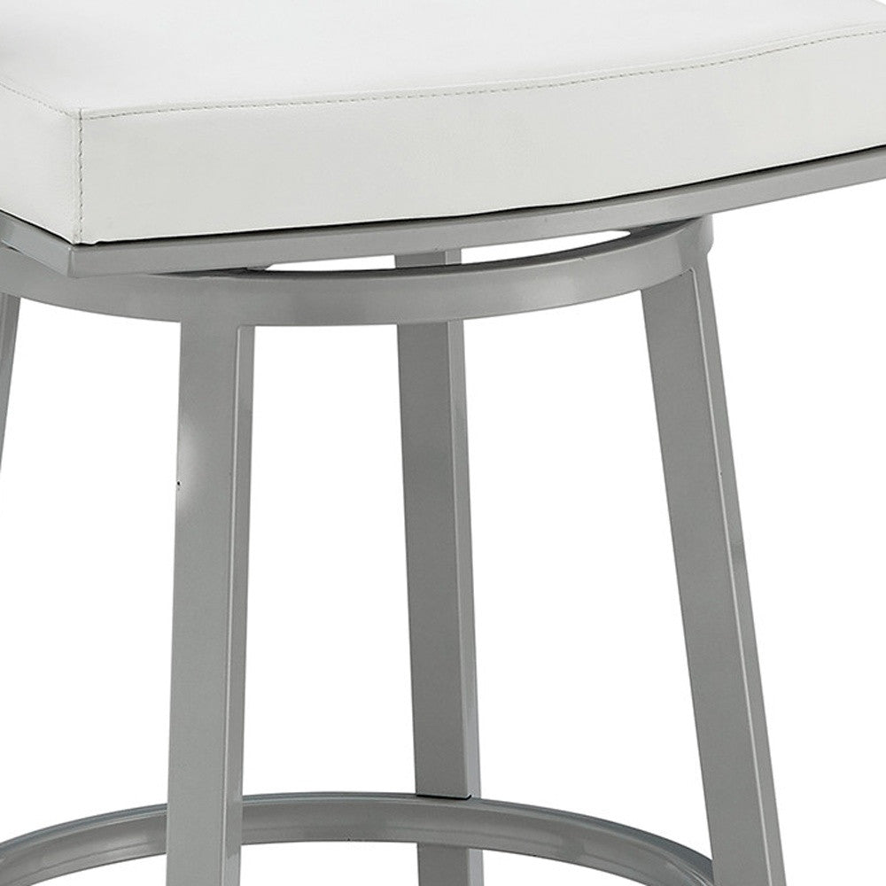 26" White And Gray Faux Leather And Fabric And Iron Low Back Counter Height Swivel Bar Chair - Living Room