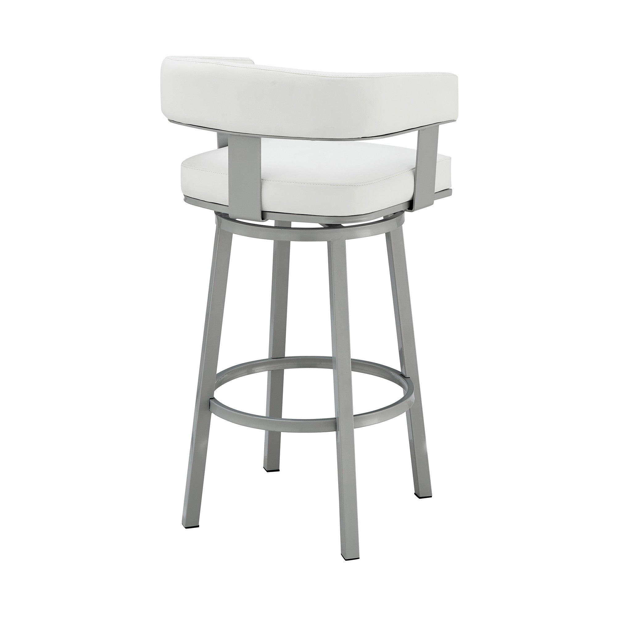 26" White And Gray Faux Leather And Fabric And Iron Low Back Counter Height Swivel Bar Chair - Living Room