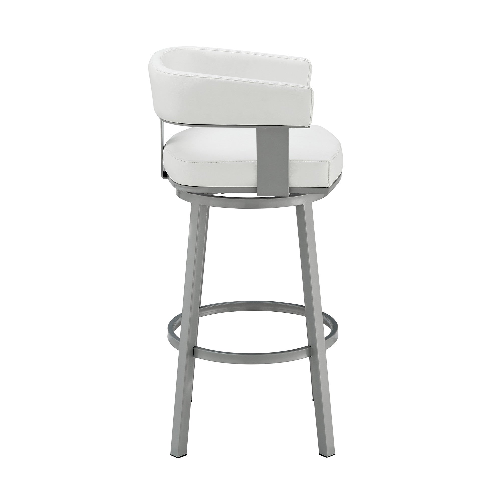 26" White And Gray Faux Leather And Fabric And Iron Low Back Counter Height Swivel Bar Chair - Living Room