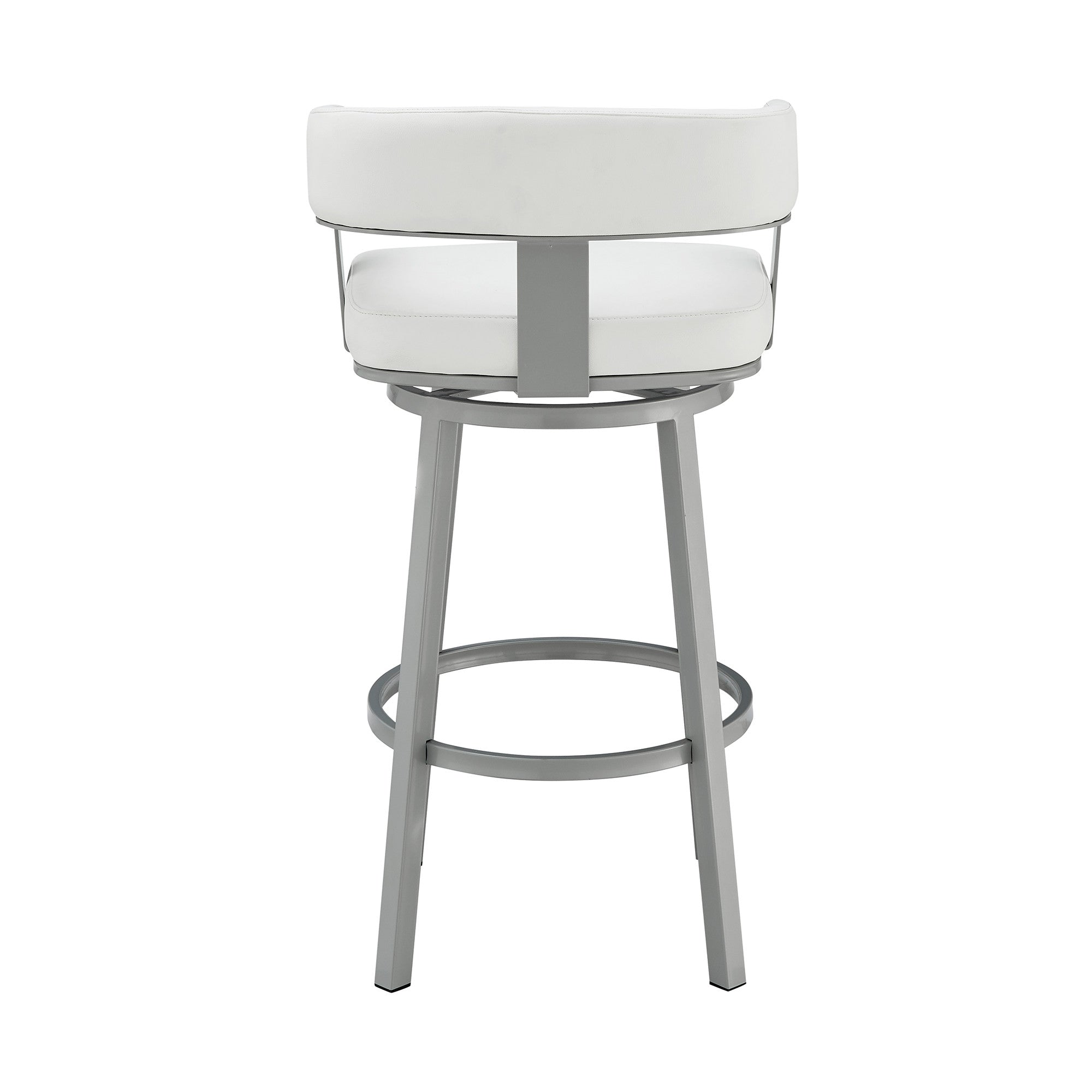 26" White And Gray Faux Leather And Fabric And Iron Low Back Counter Height Swivel Bar Chair - Living Room
