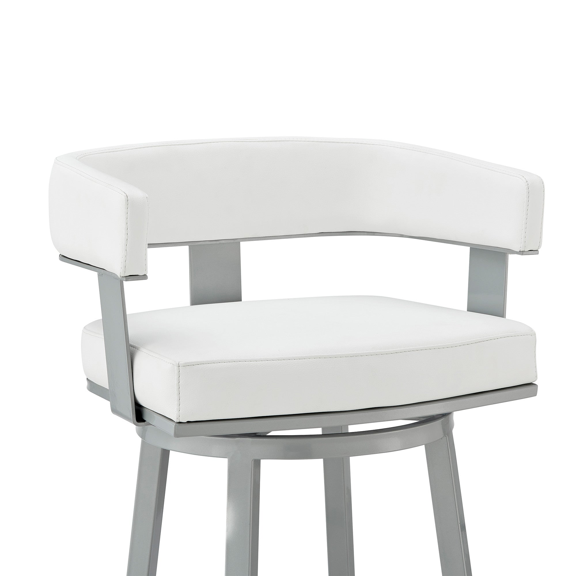 26" White And Gray Faux Leather And Fabric And Iron Low Back Counter Height Swivel Bar Chair - Living Room
