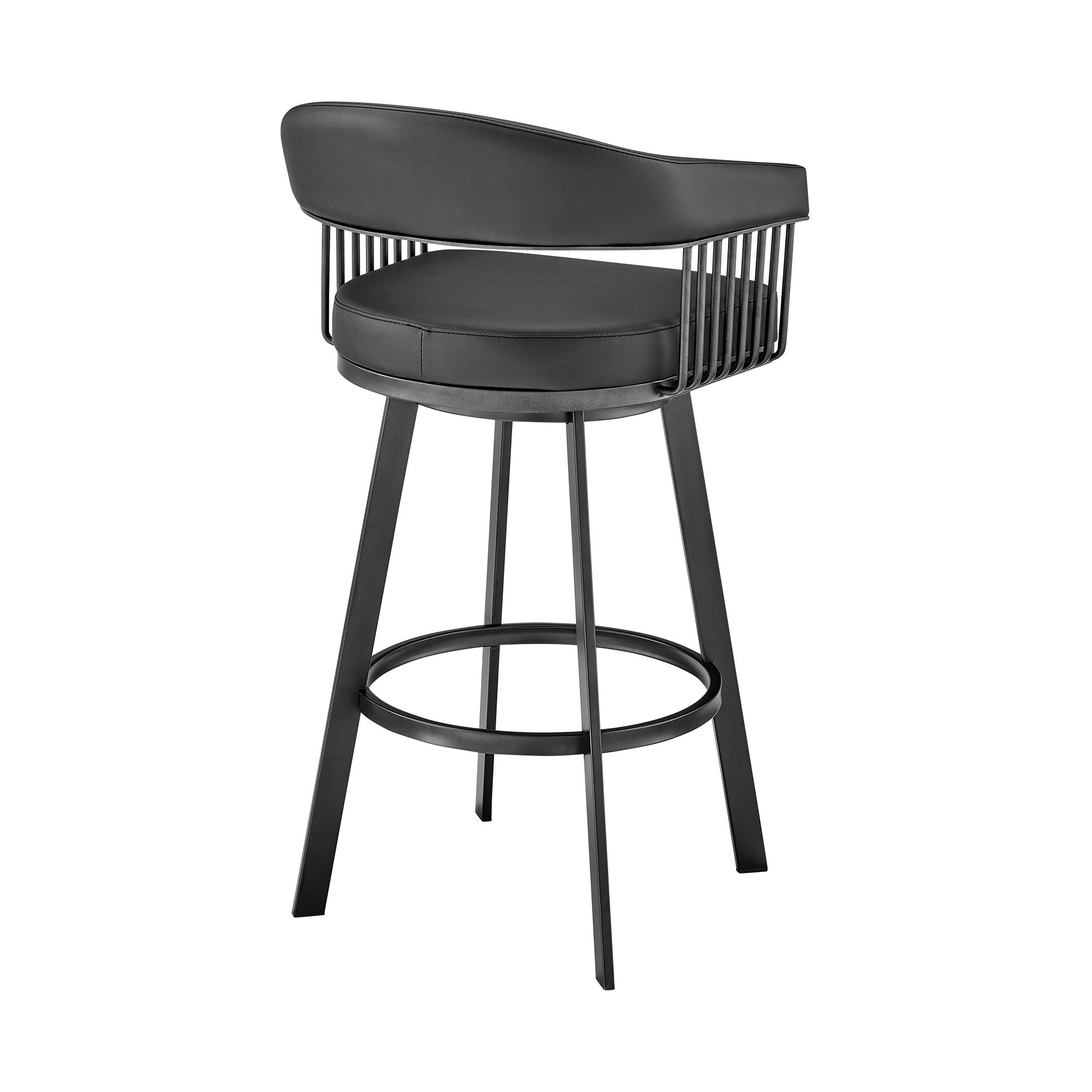 29" Black Fabric And Iron Low Back Bar Height Swivel Bar Chair - Living Room