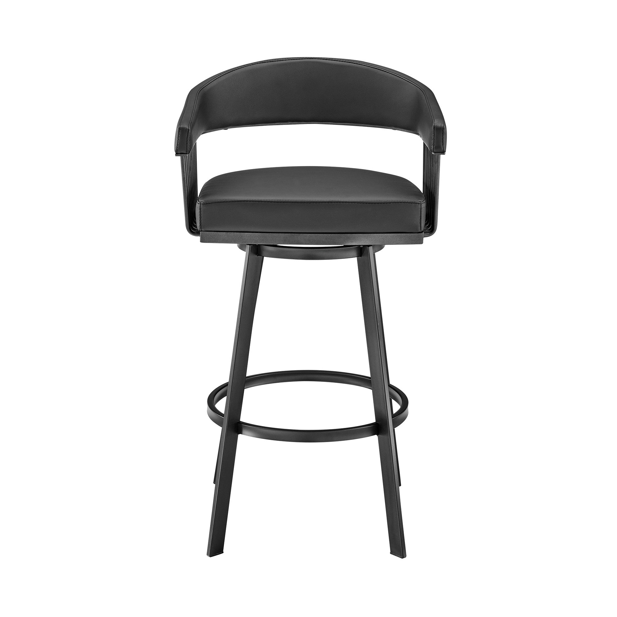 29" Black Fabric And Iron Low Back Bar Height Swivel Bar Chair - Living Room