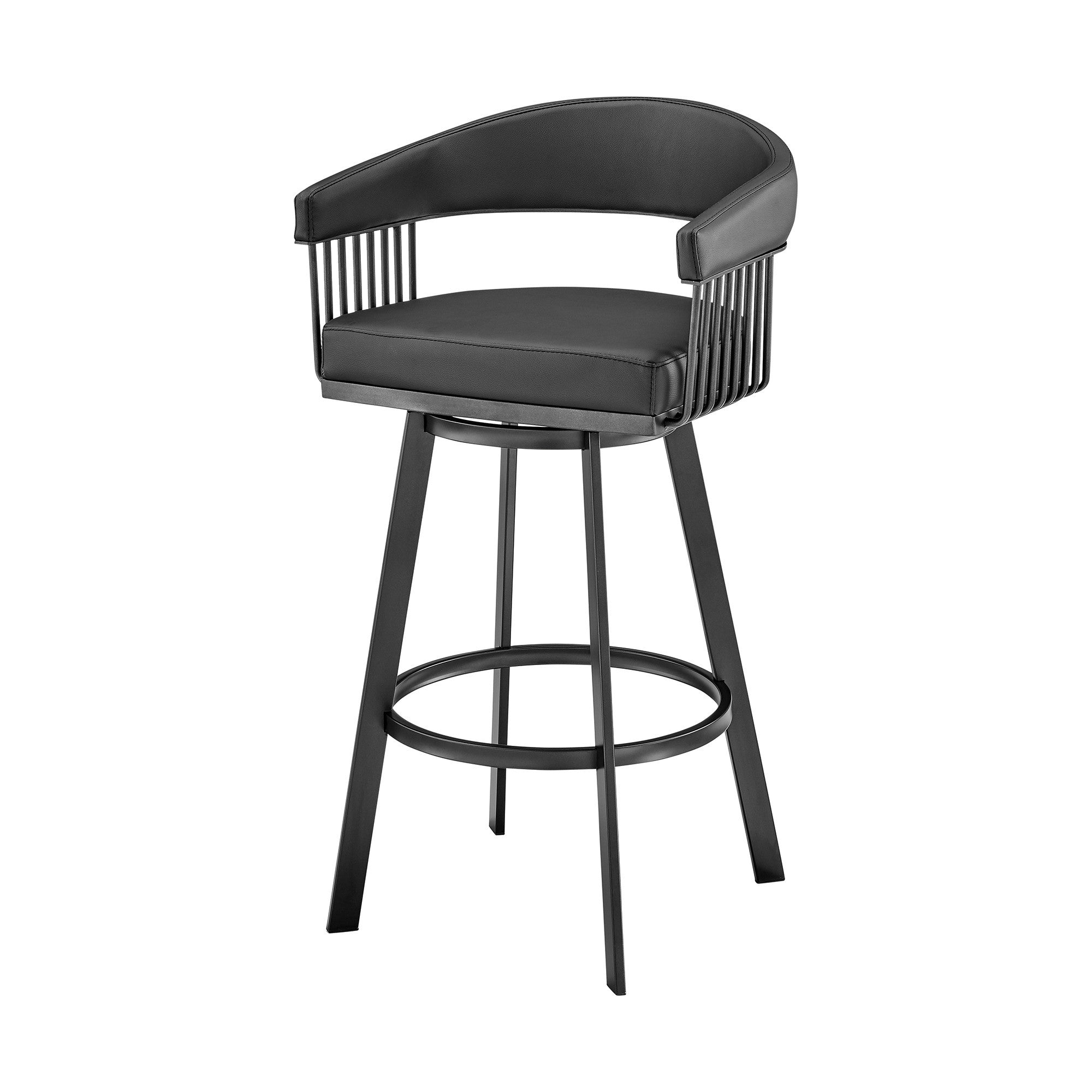 29" Black Fabric And Iron Low Back Bar Height Swivel Bar Chair - Living Room