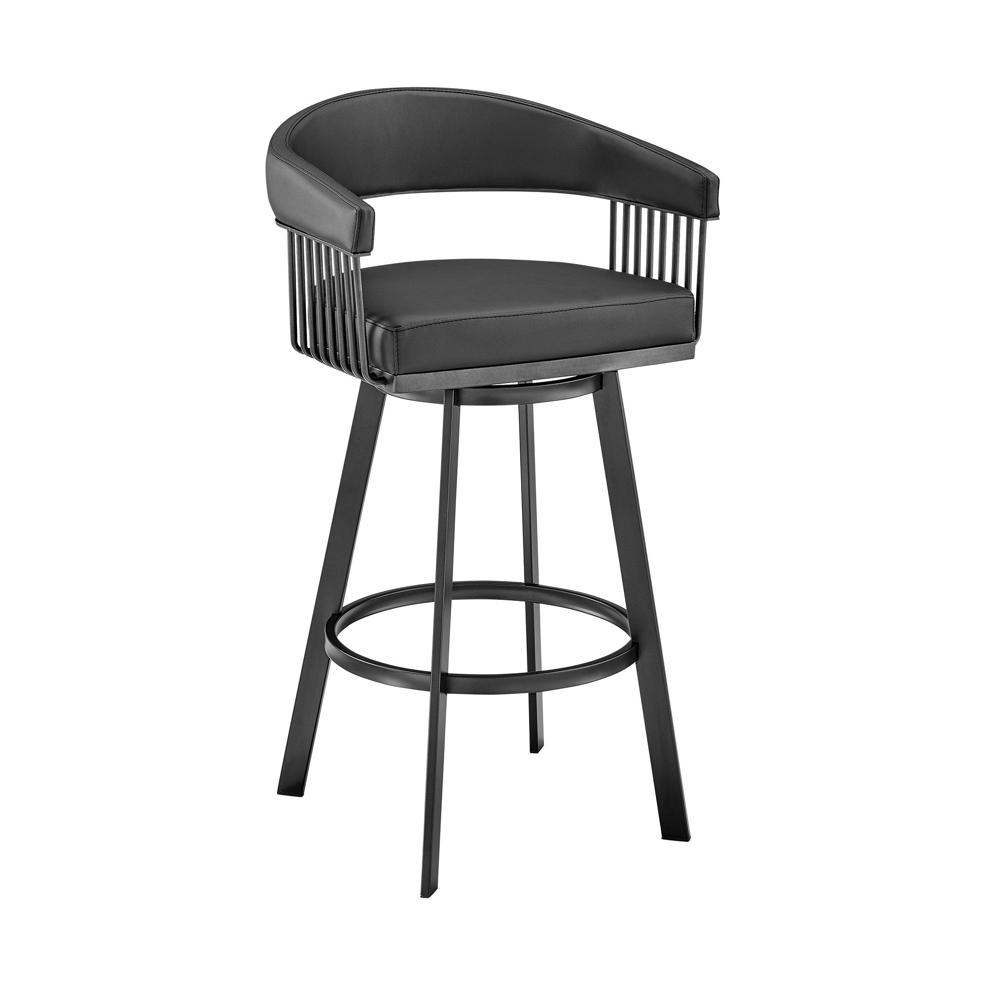 29" Black Fabric And Iron Low Back Bar Height Swivel Bar Chair - Living Room