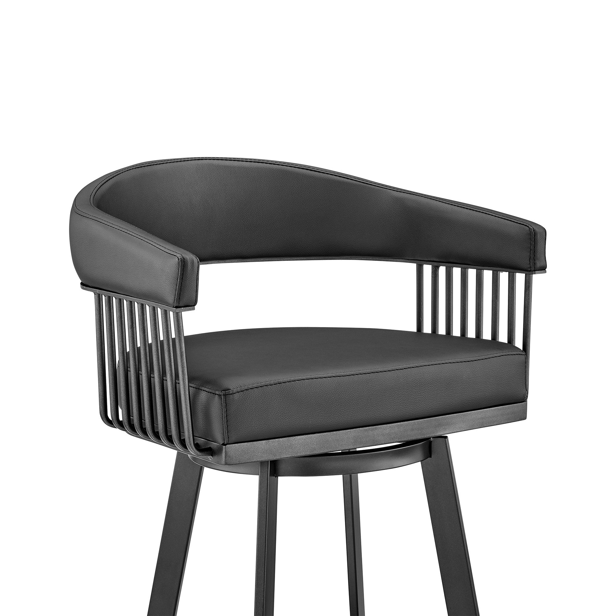 29" Black Fabric And Iron Low Back Bar Height Swivel Bar Chair - Living Room