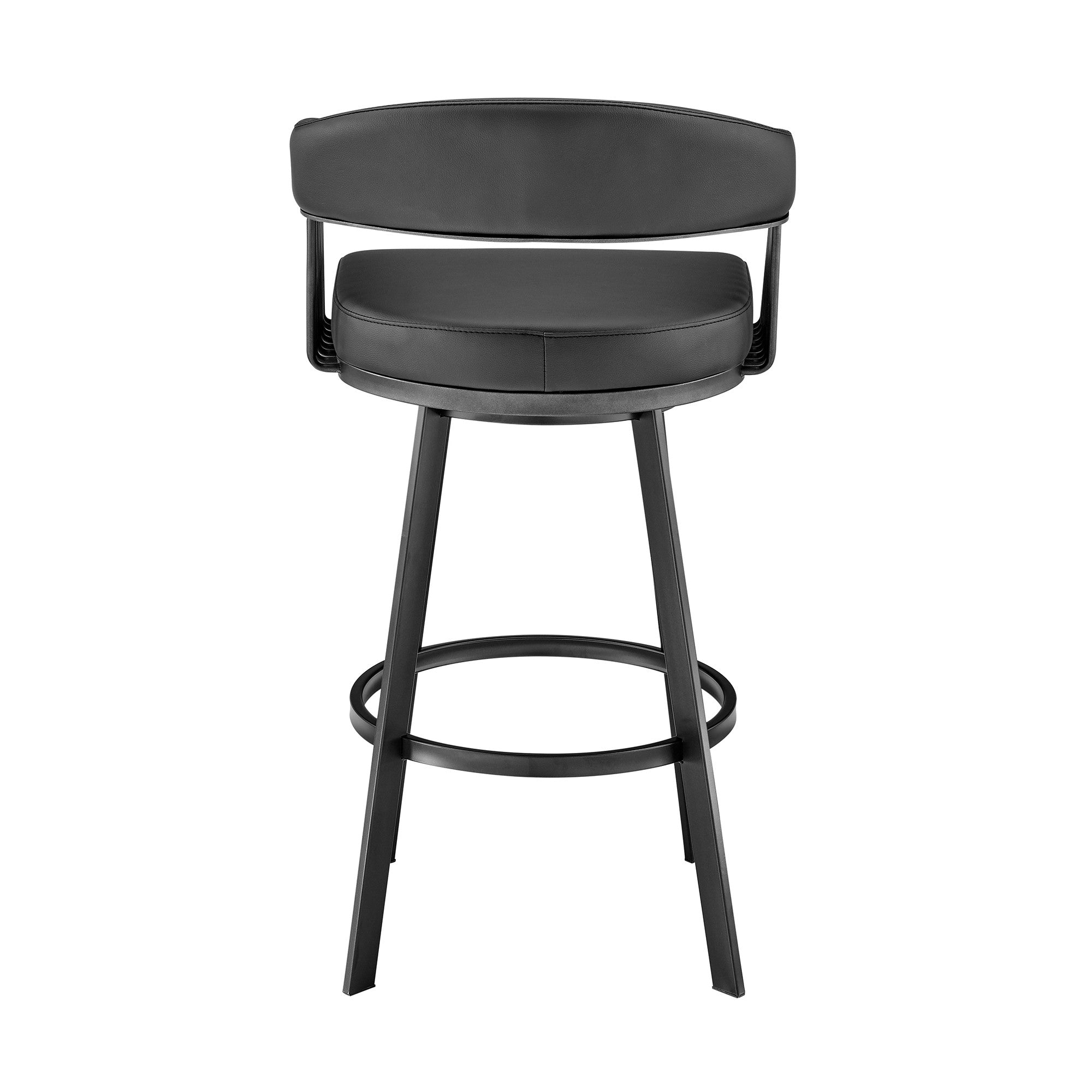 29" Black Fabric And Iron Low Back Bar Height Swivel Bar Chair - Living Room