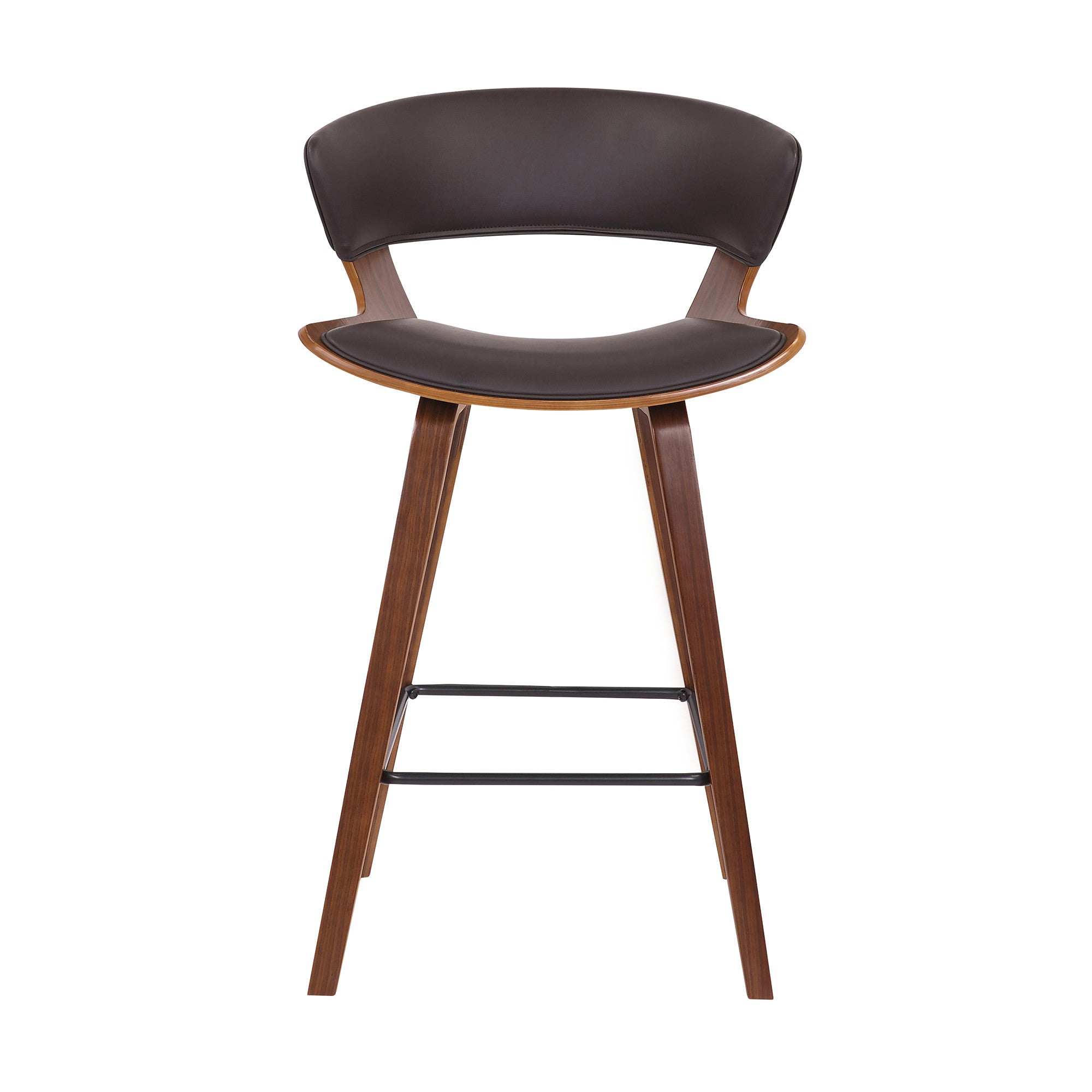 27" Brown Faux Leather And Iron Low Back Counter Height Bar Chair - Living Room
