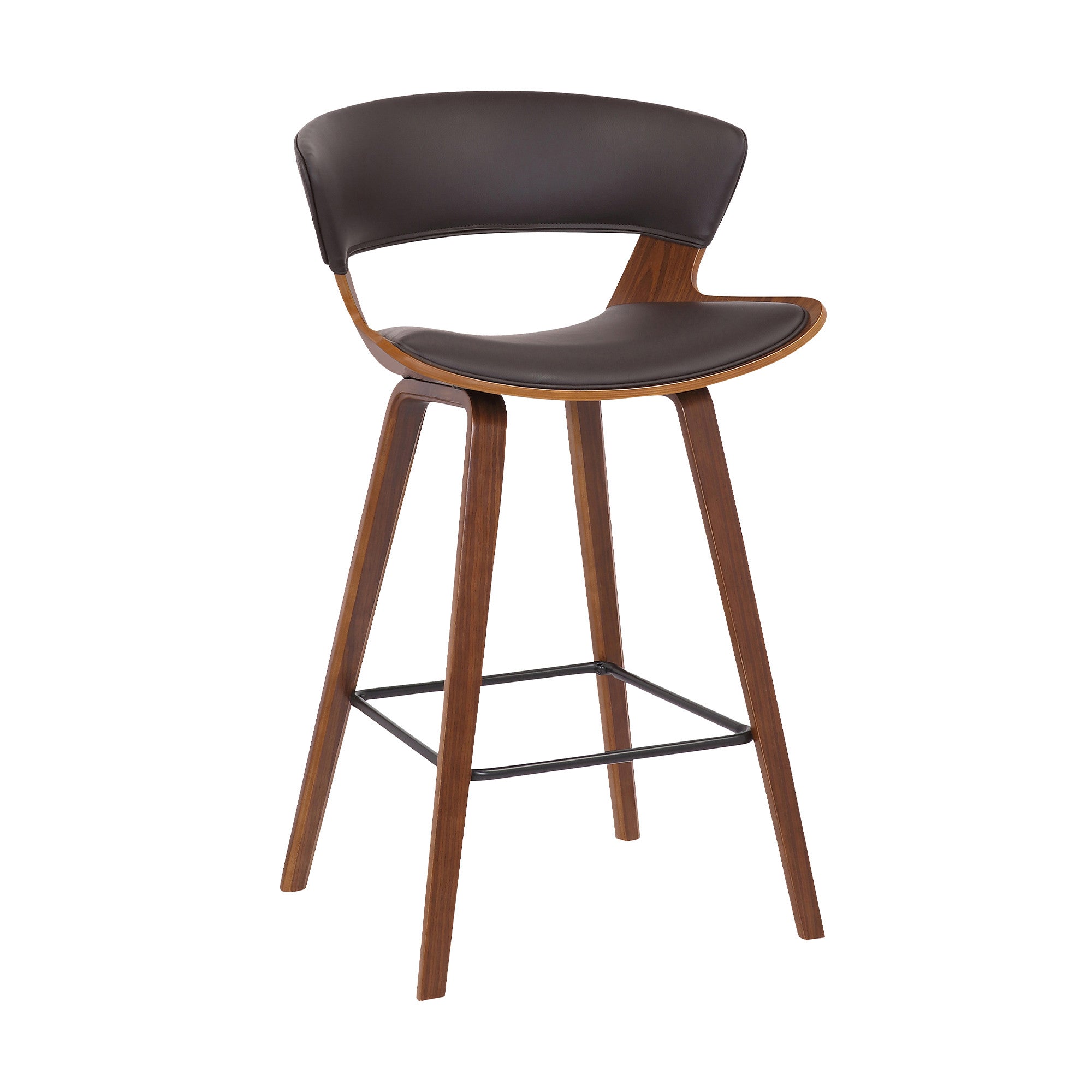 27" Brown Faux Leather And Iron Low Back Counter Height Bar Chair - Living Room