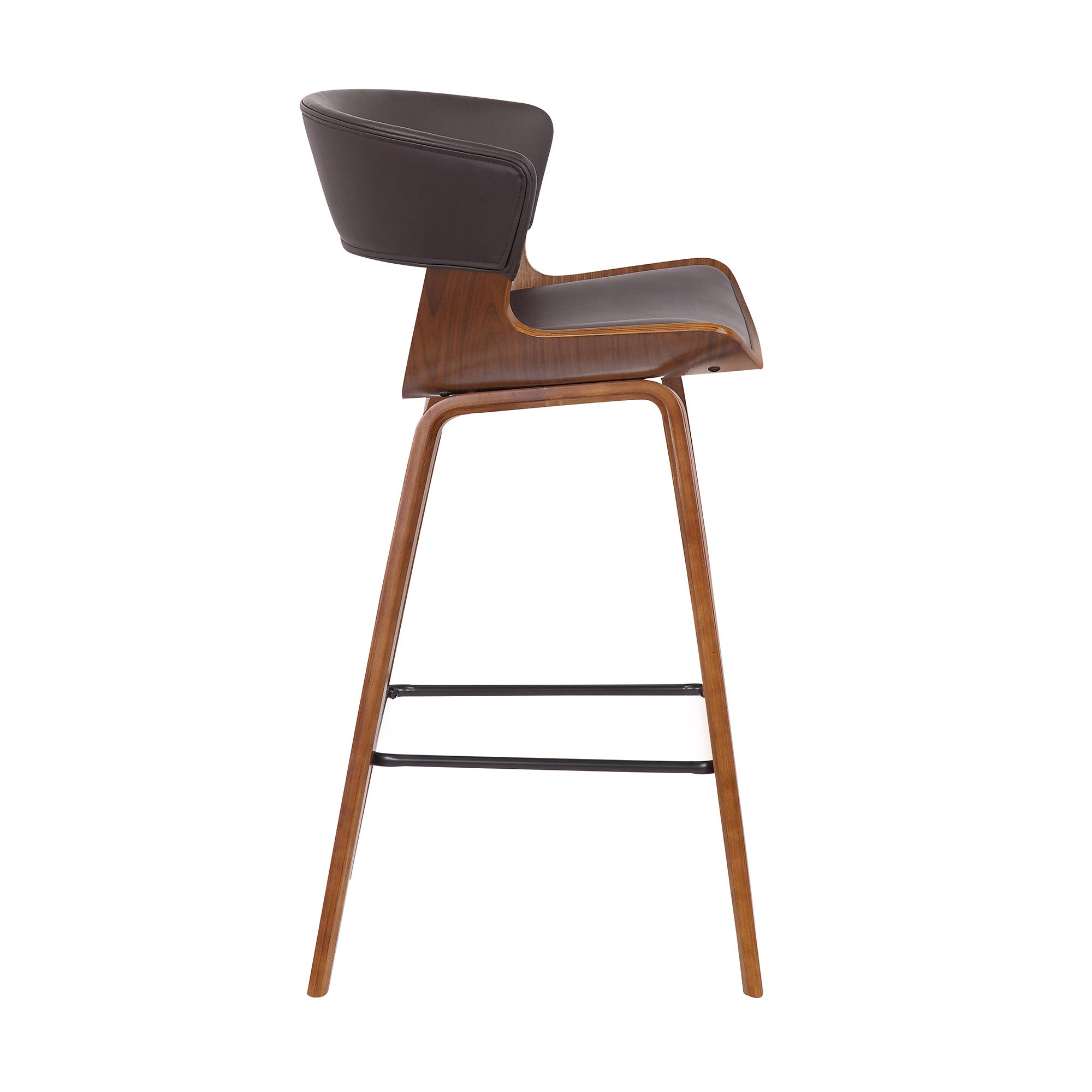 27" Brown Faux Leather And Iron Low Back Counter Height Bar Chair - Living Room