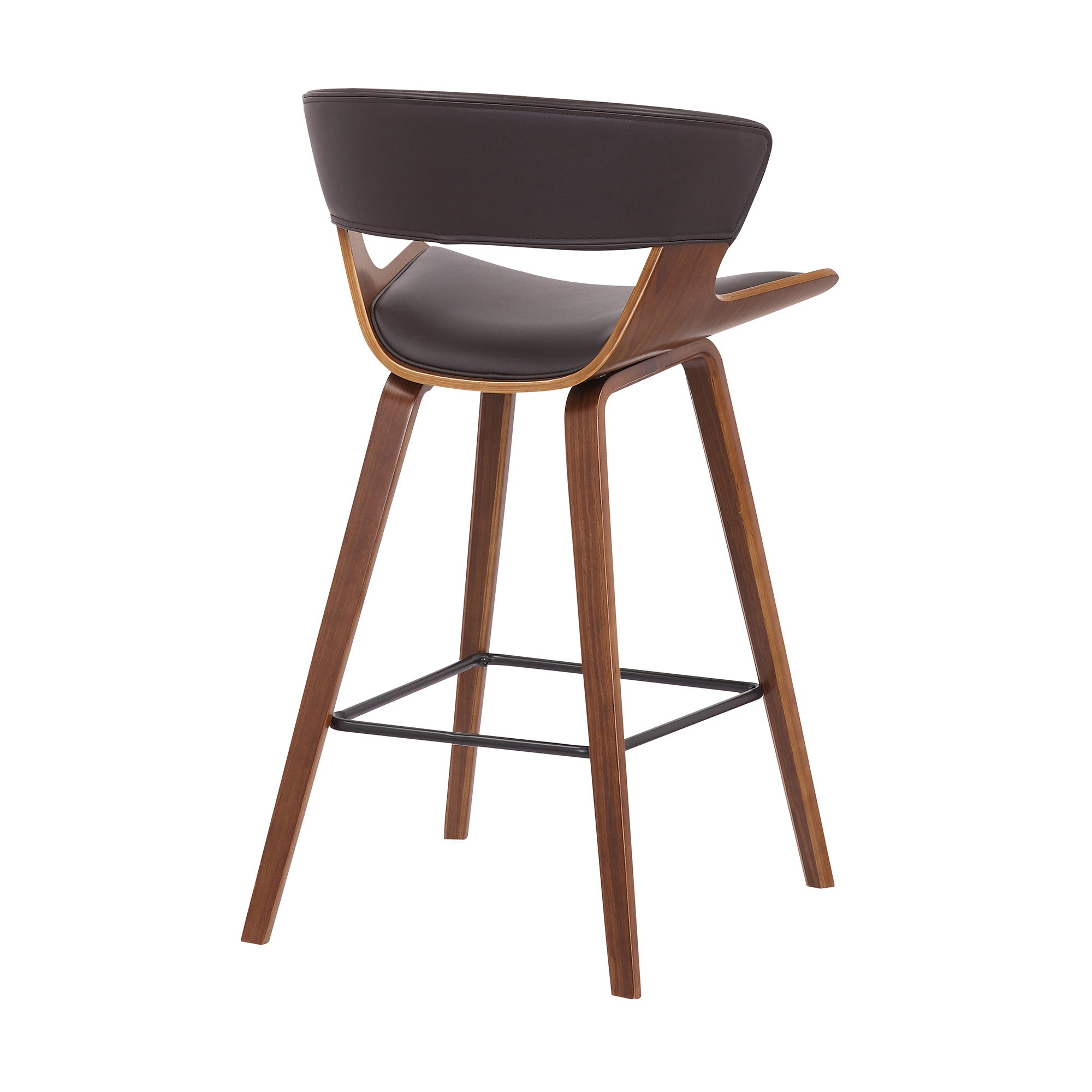 27" Brown Faux Leather And Iron Low Back Counter Height Bar Chair - Living Room