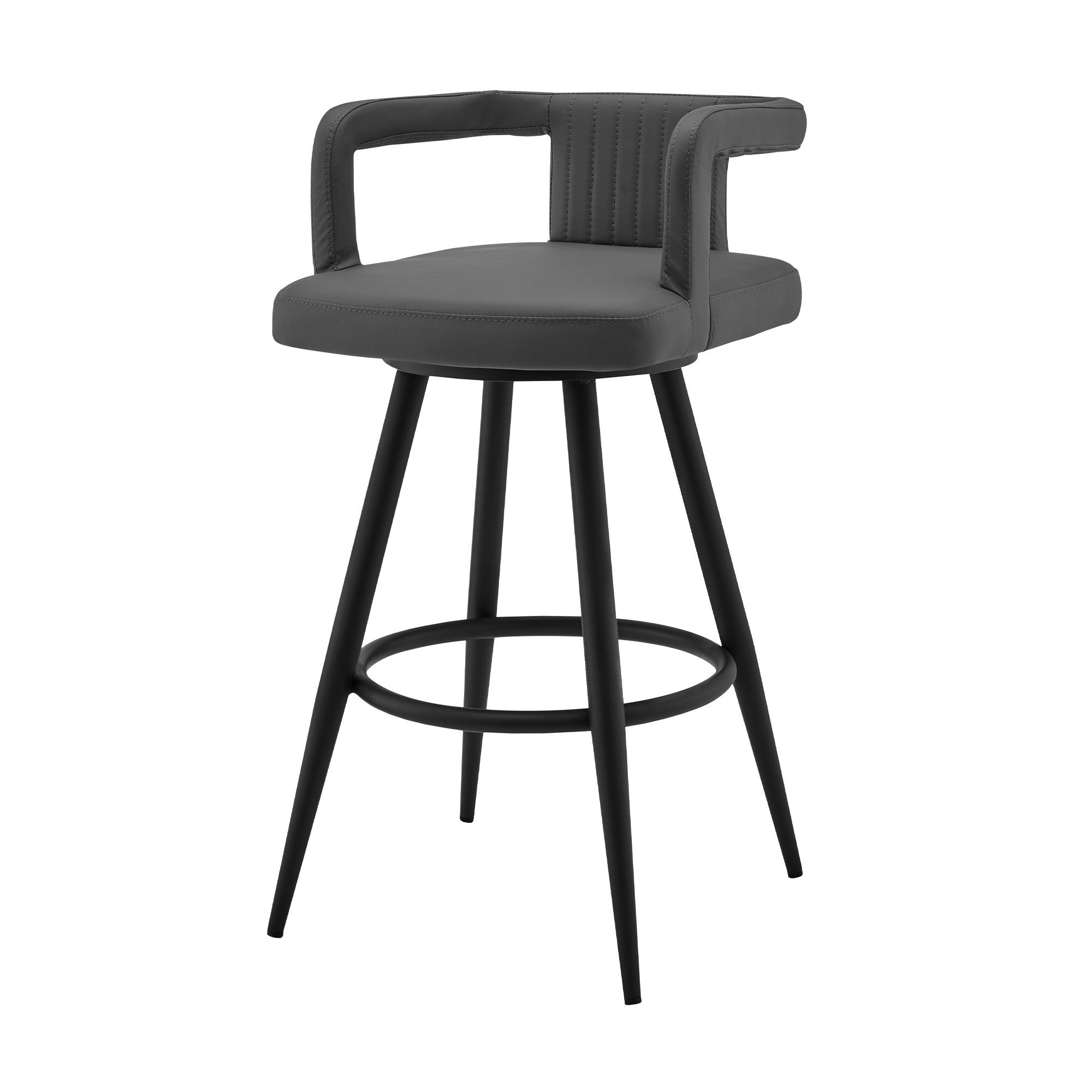 30" Gray And Black Faux Leather And Iron Swivel Low Back Bar Height Bar Chair Default Title